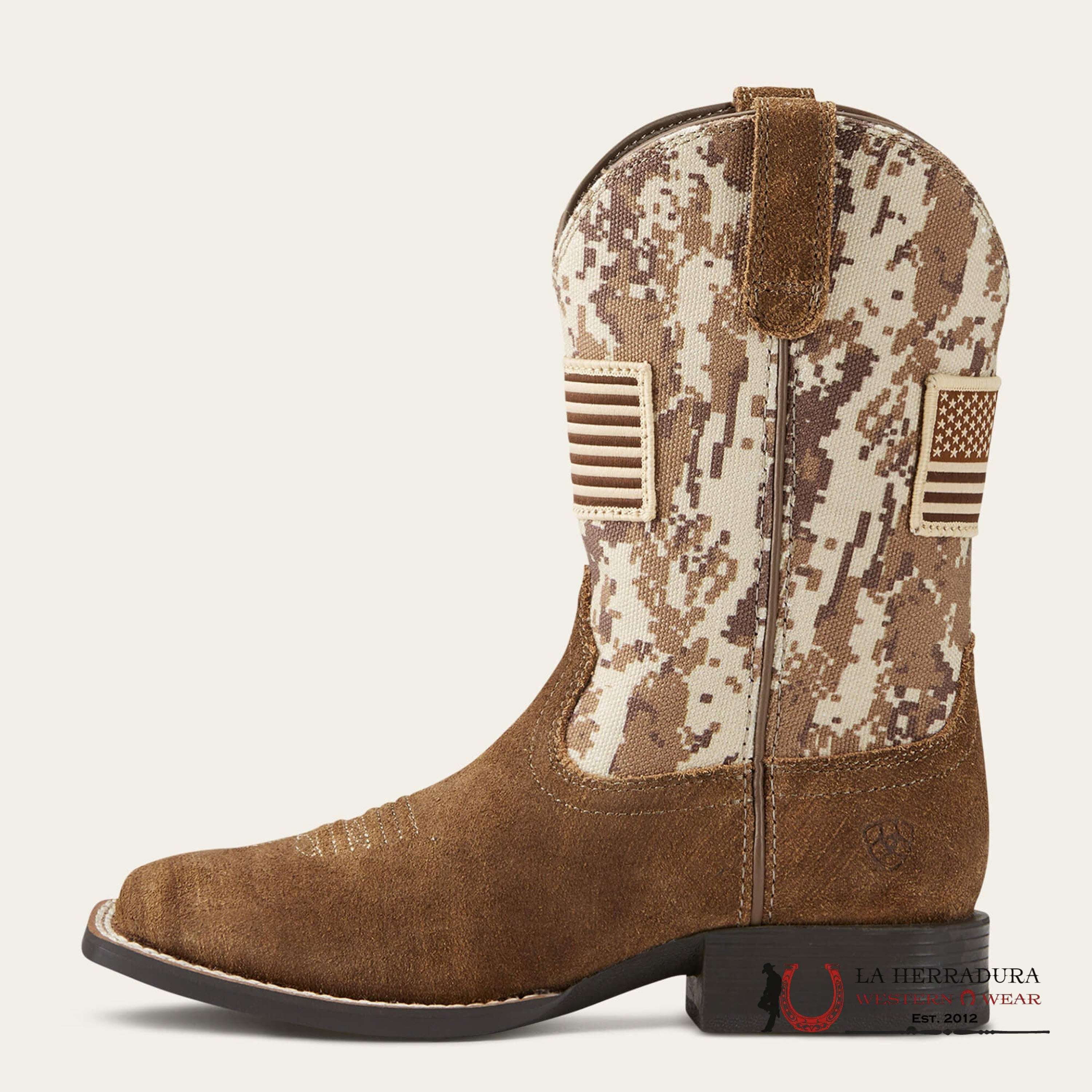 ARIAT KIDS PATRIOT ANTIQUE MOCHA WASHED SWADE/SAND CAMO -10019913 NIÑOS