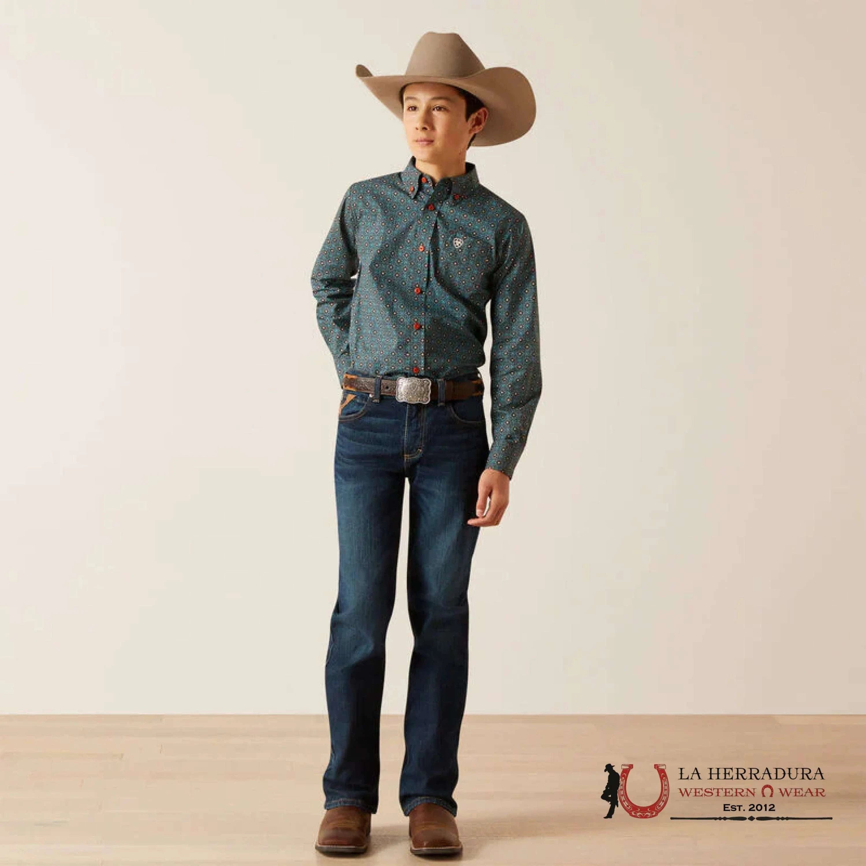 ARIAT KIDS SHIRT -BOYS BITTER CHOCOLATE BRODERICK LS 10046432 NIÑOS