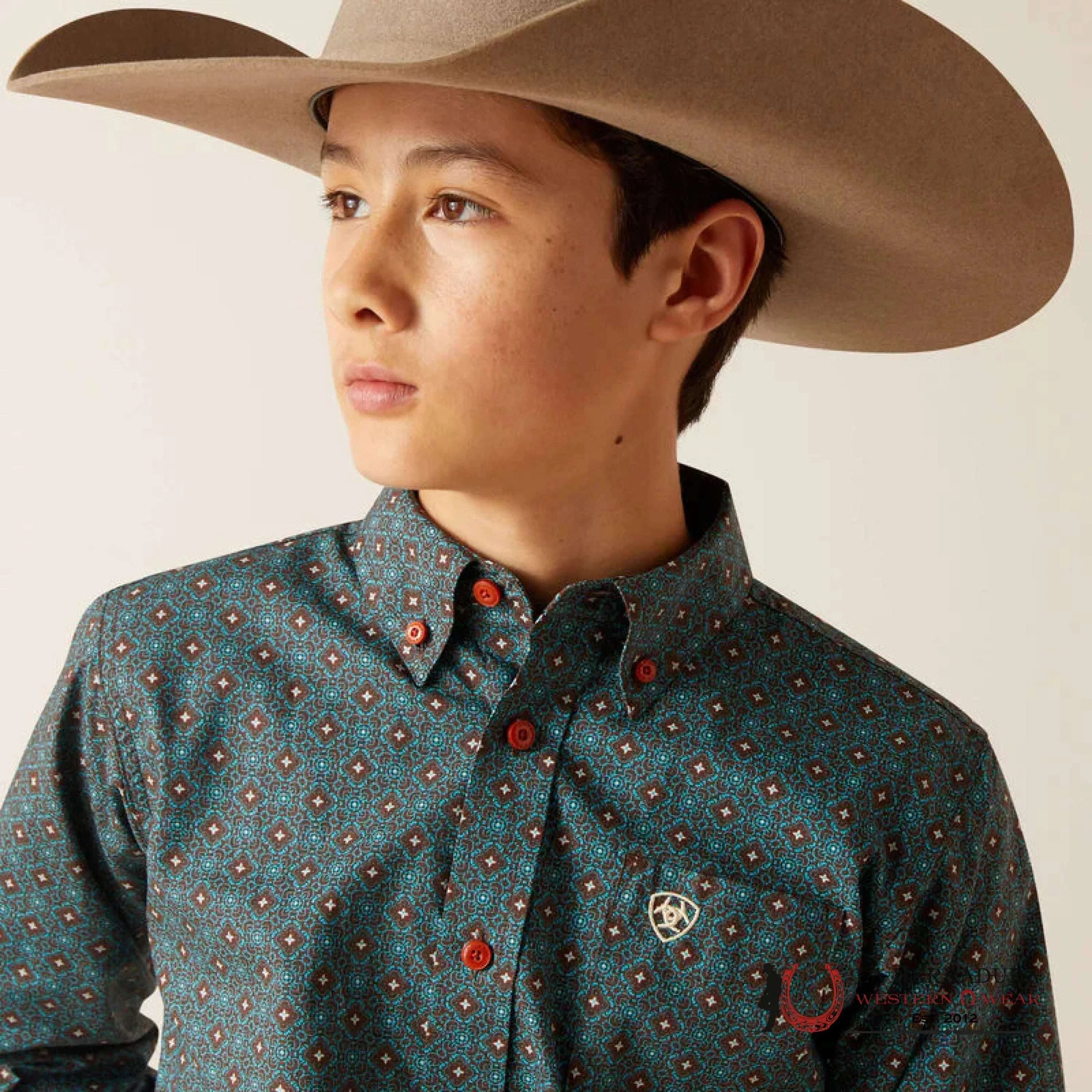 ARIAT KIDS SHIRT -BOYS BITTER CHOCOLATE BRODERICK LS 10046432 NIÑOS