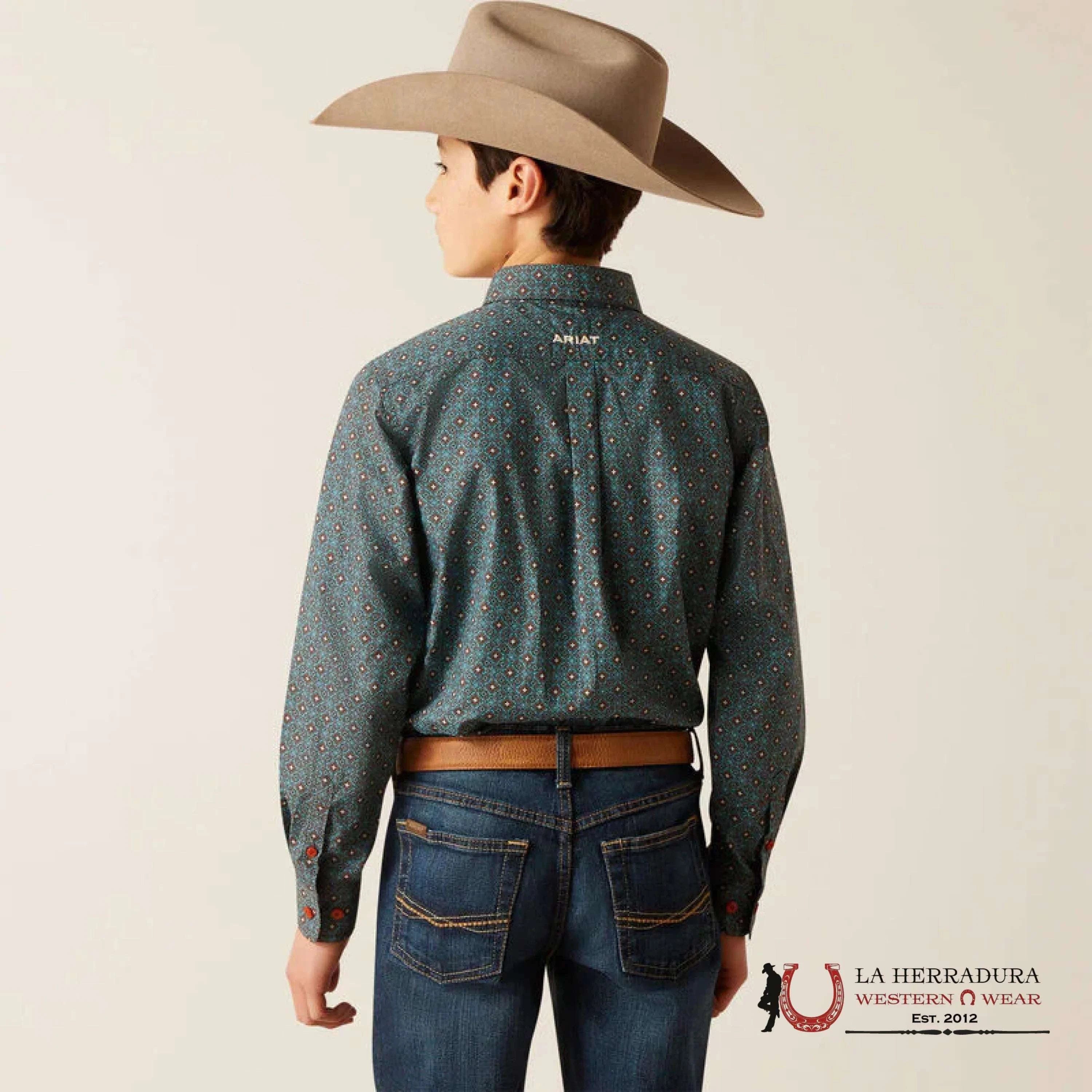 ARIAT KIDS SHIRT -BOYS BITTER CHOCOLATE BRODERICK LS 10046432 NIÑOS
