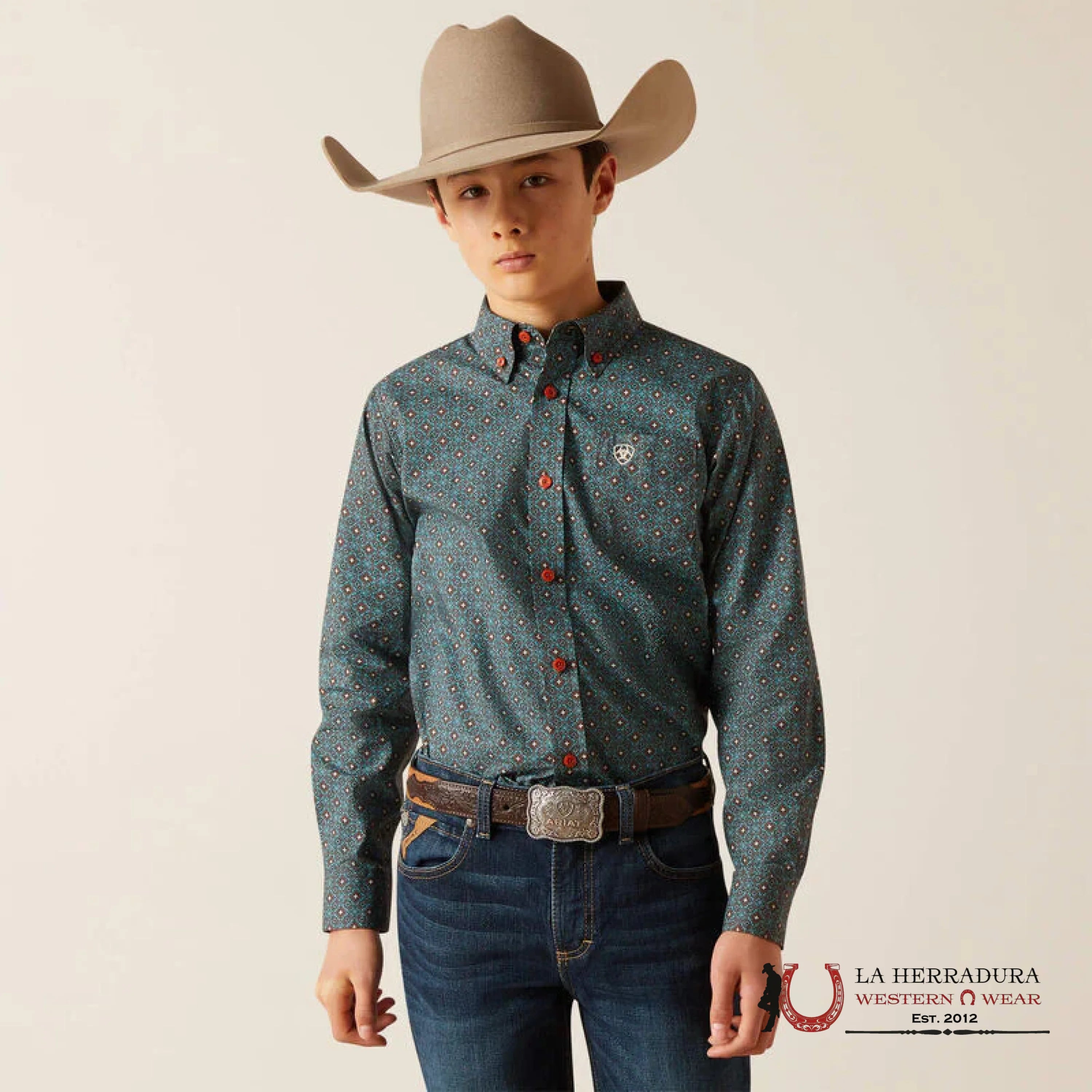 ARIAT KIDS SHIRT -BOYS BITTER CHOCOLATE BRODERICK LS 10046432 NIÑOS