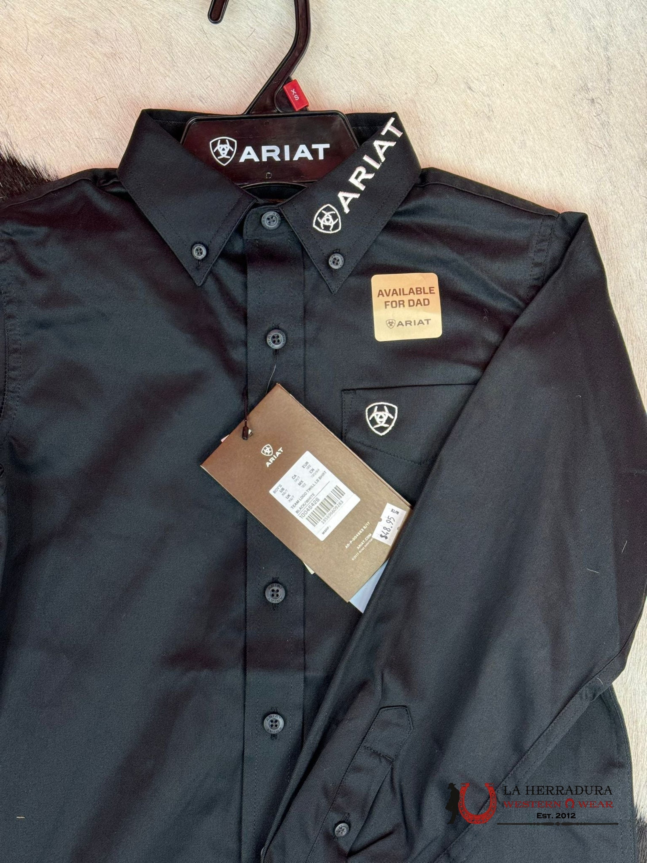 ARIAT KIDS SHIRT -BOYS BLACK/WHITE TEAM LOGO TWILL LS 10045426 NIÑOS