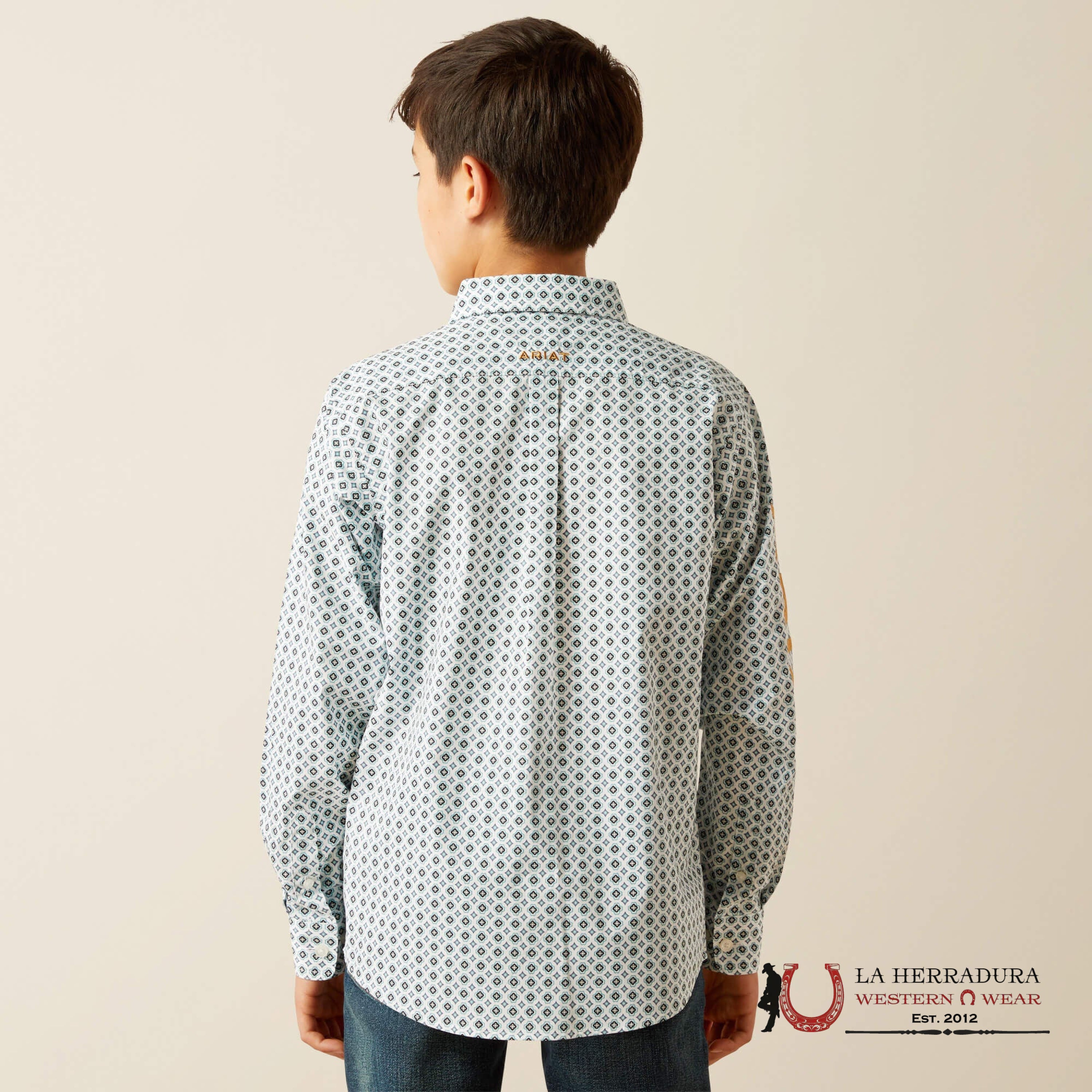 ARIAT KIDS SHIRT -BOYS BLUE/BROWN TEAM FRANKLIN LS 10058719 NIÑOS