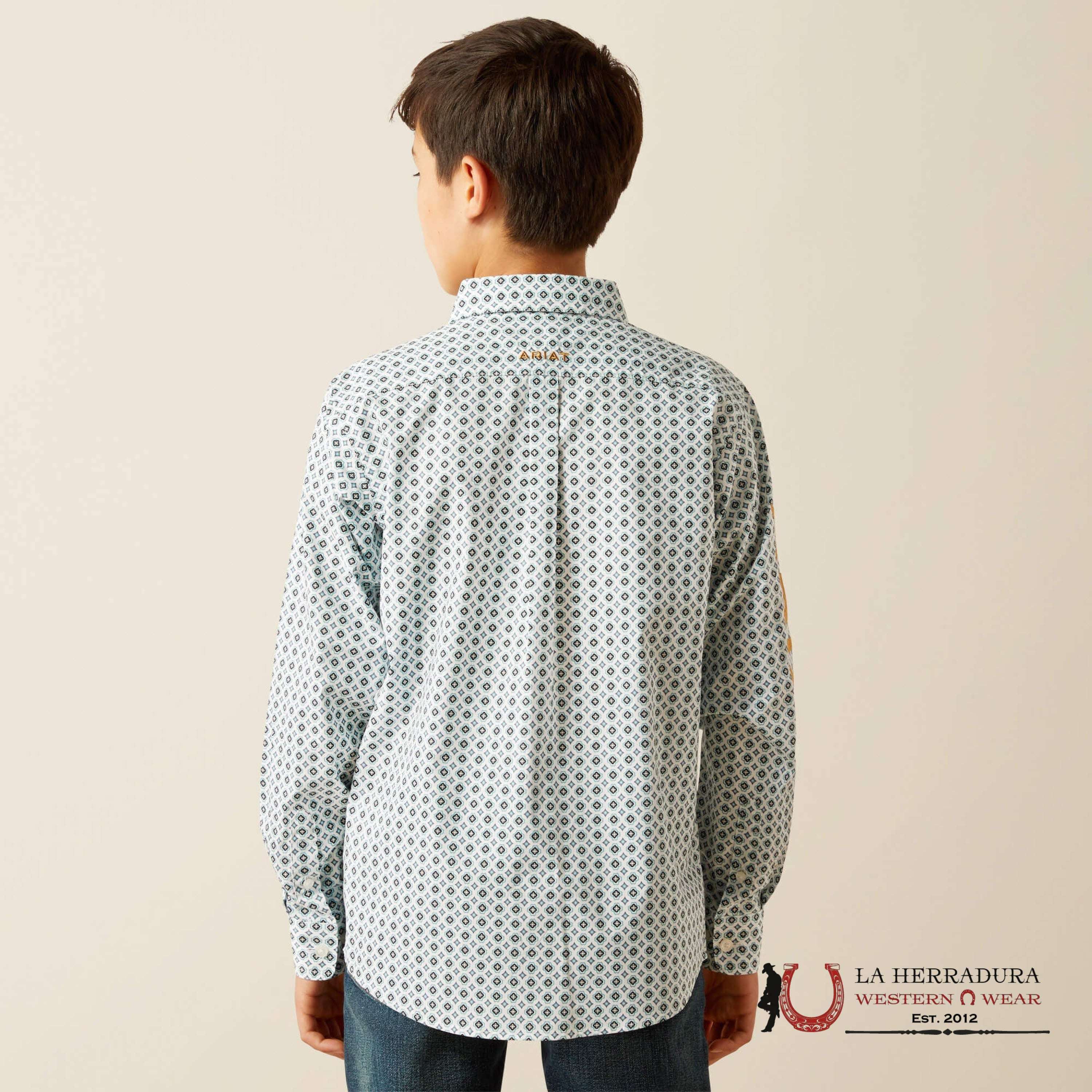 ARIAT KIDS SHIRT -BOYS BLUE/BROWN TEAM FRANKLIN LS 10058719 NIÑOS