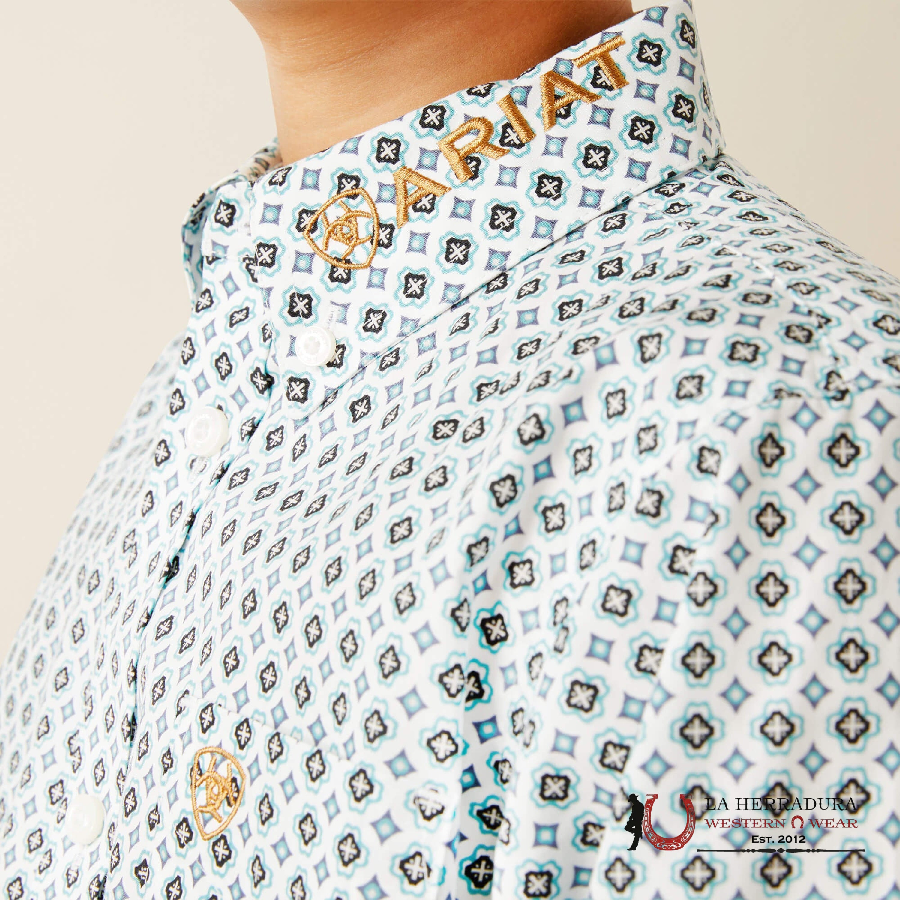 ARIAT KIDS SHIRT -BOYS BLUE/BROWN TEAM FRANKLIN LS 10058719 NIÑOS