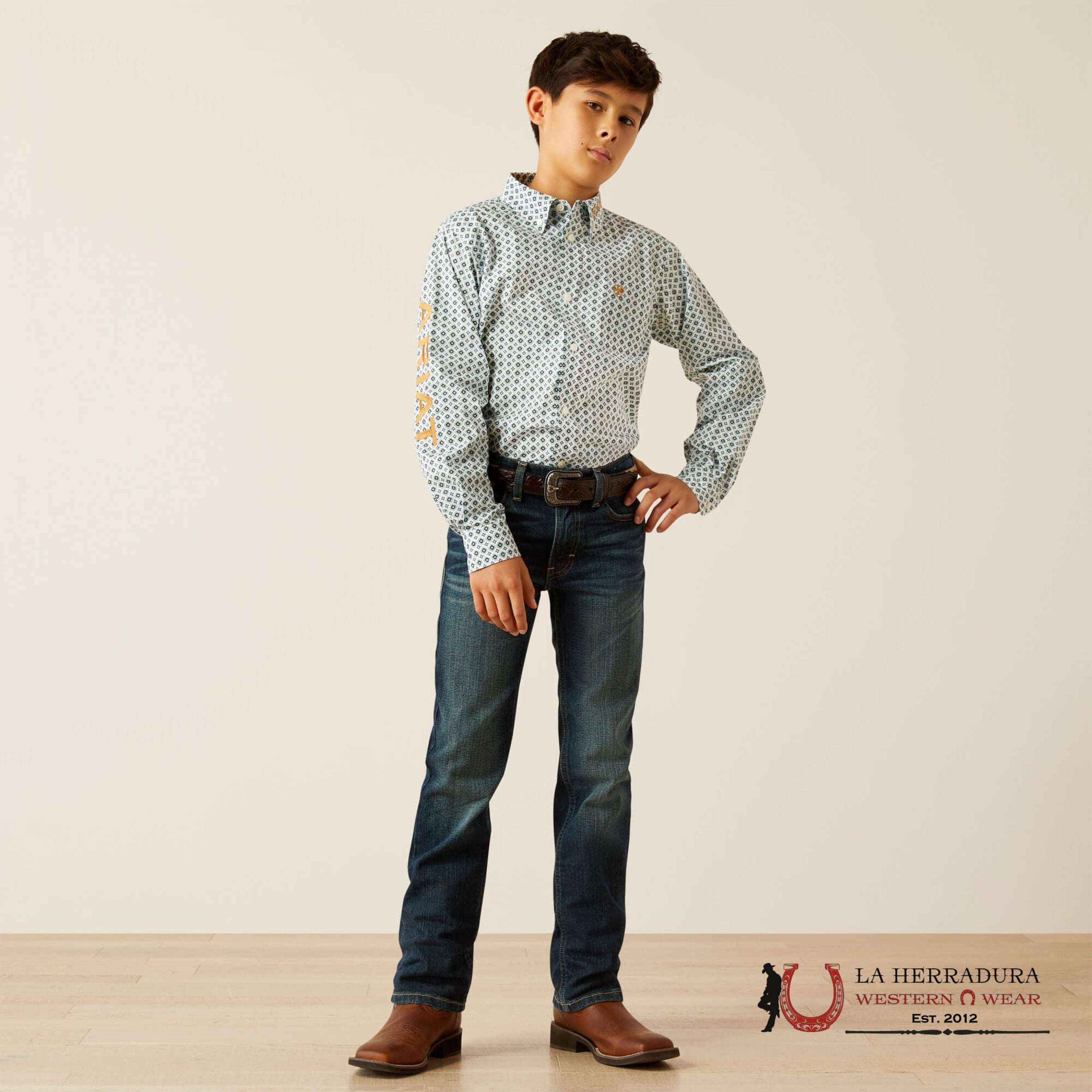 ARIAT KIDS SHIRT -BOYS BLUE/BROWN TEAM FRANKLIN LS 10058719 NIÑOS