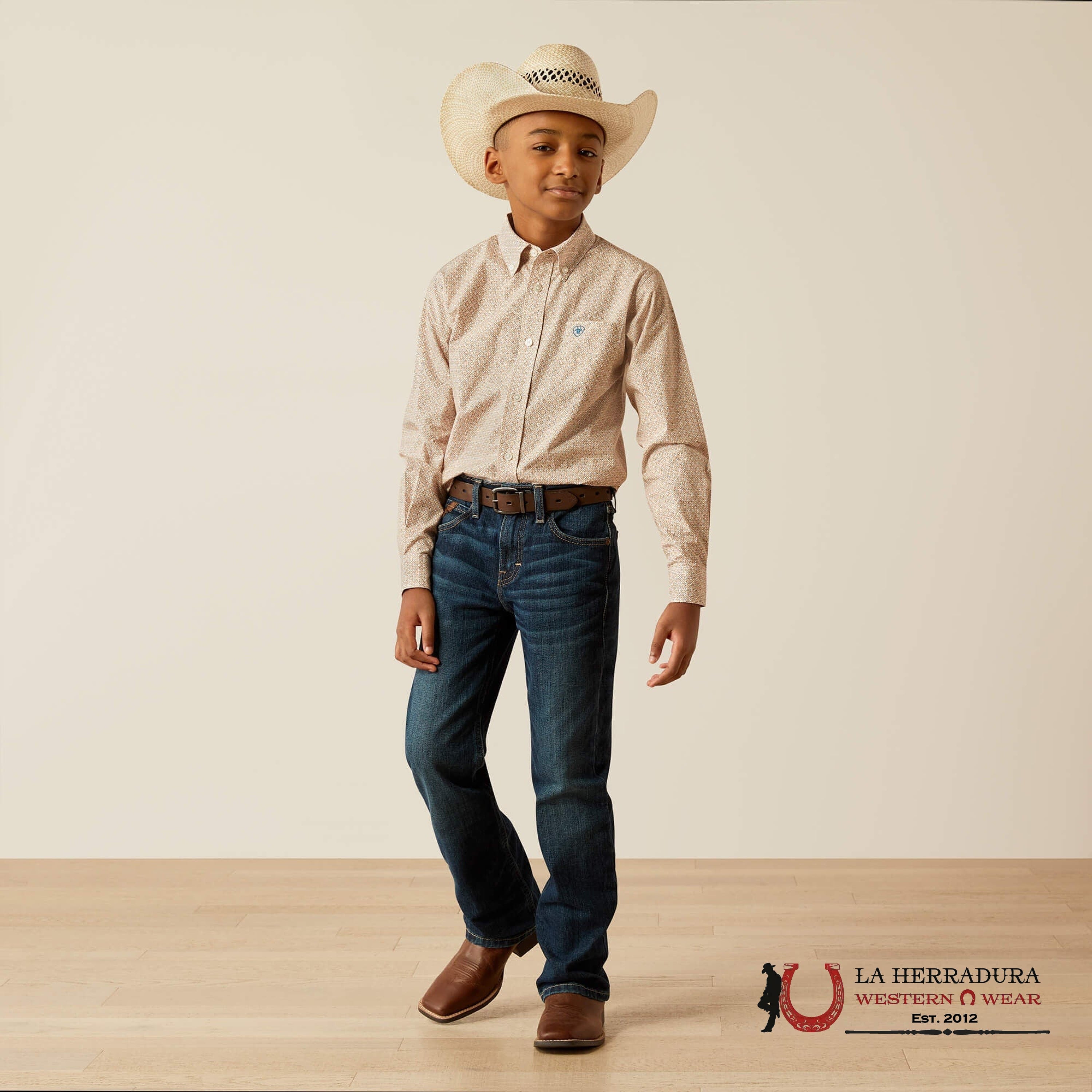 ARIAT KIDS SHIRT -BOYS LIGHT BROWN JOHNNY LS 10054790 NIÑOS