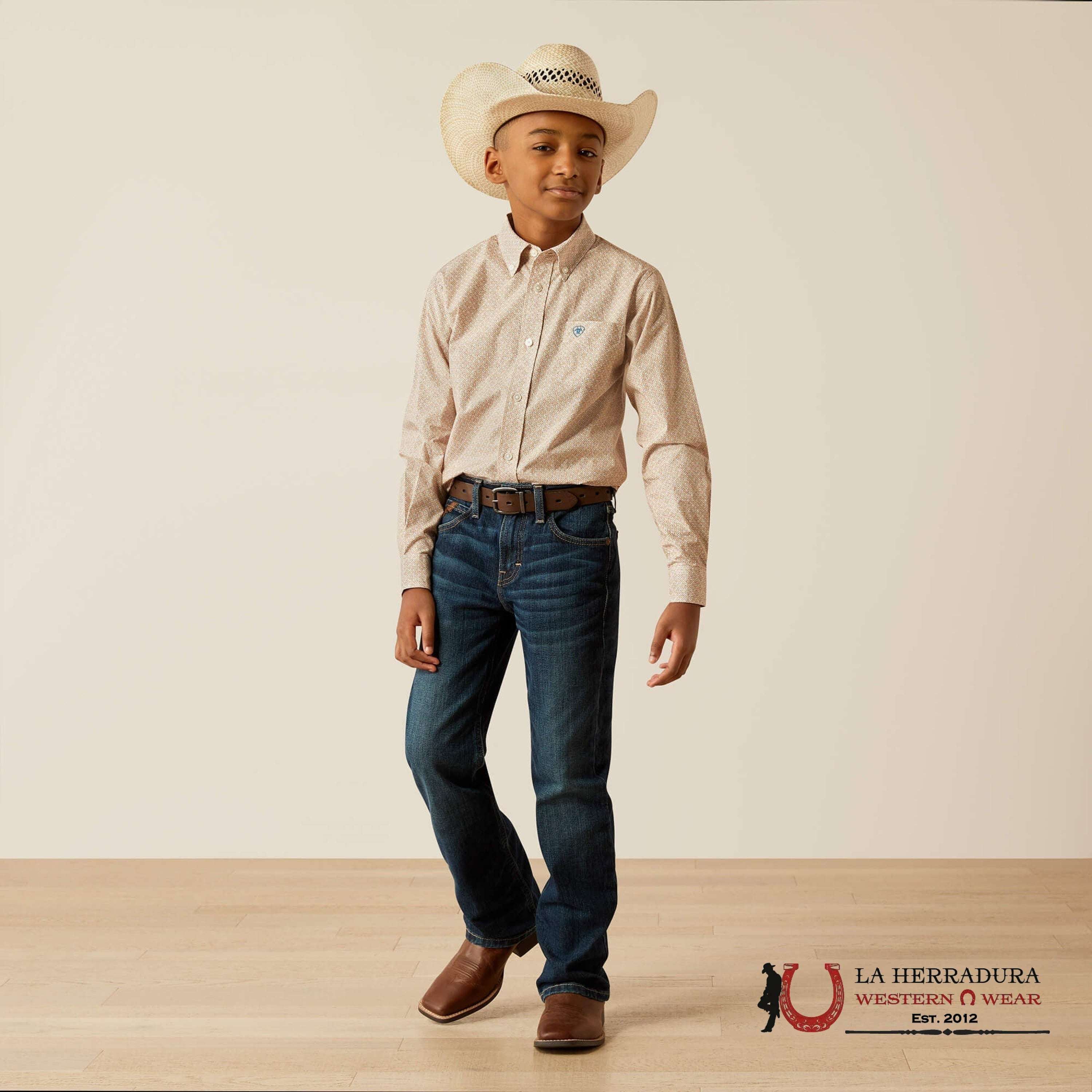 ARIAT KIDS SHIRT -BOYS LIGHT BROWN JOHNNY LS 10054790 NIÑOS