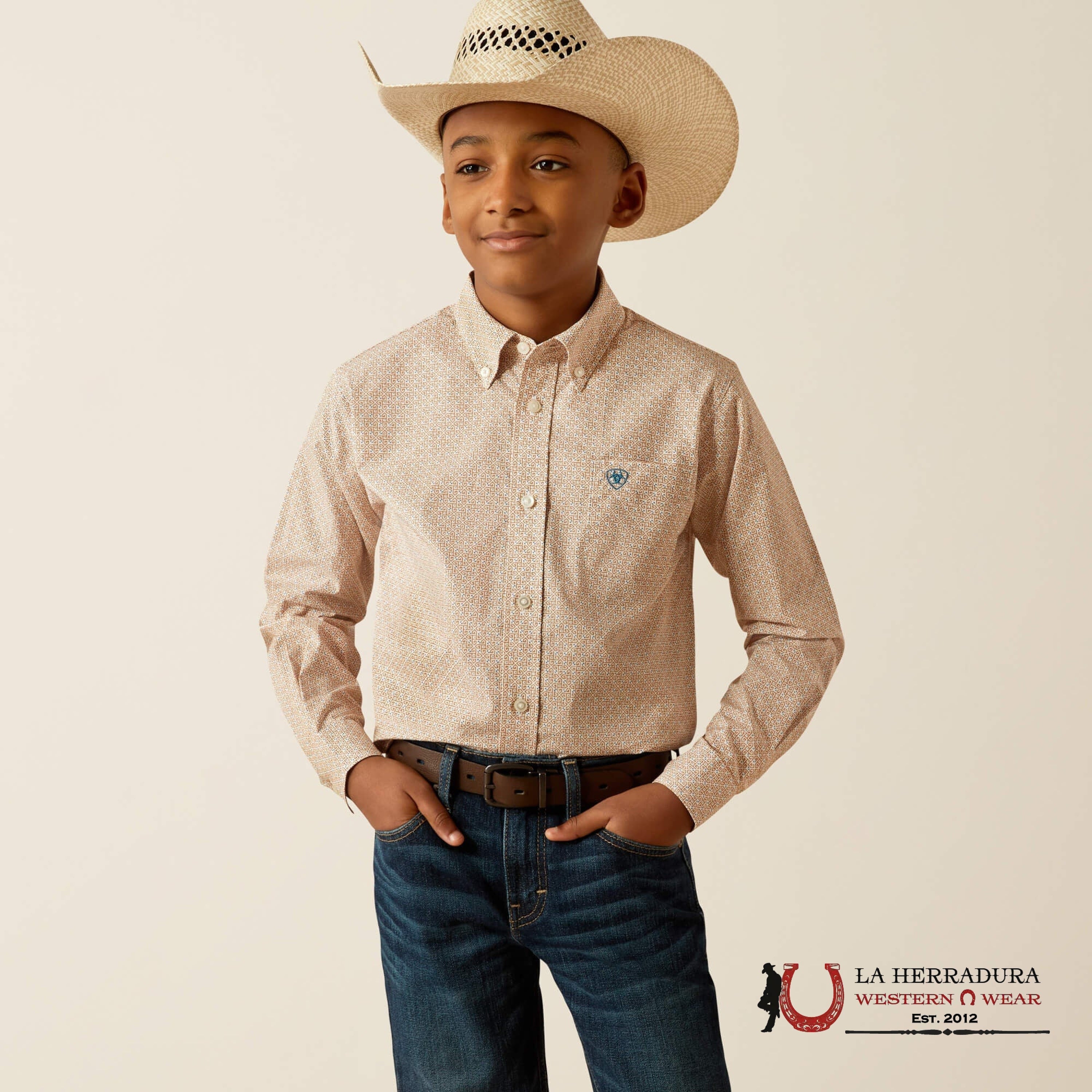 ARIAT KIDS SHIRT -BOYS LIGHT BROWN JOHNNY LS 10054790 NIÑOS