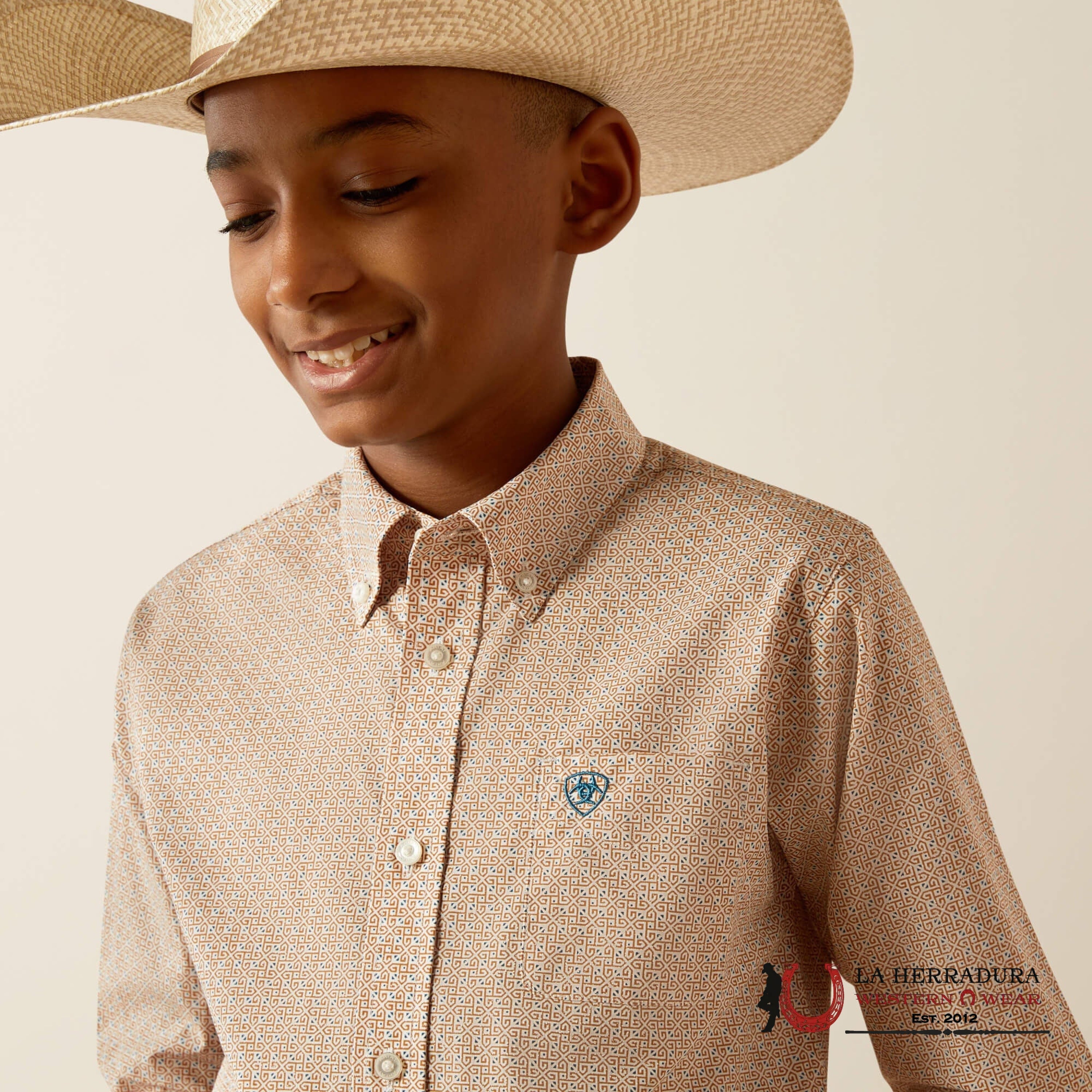 ARIAT KIDS SHIRT -BOYS LIGHT BROWN JOHNNY LS 10054790 NIÑOS