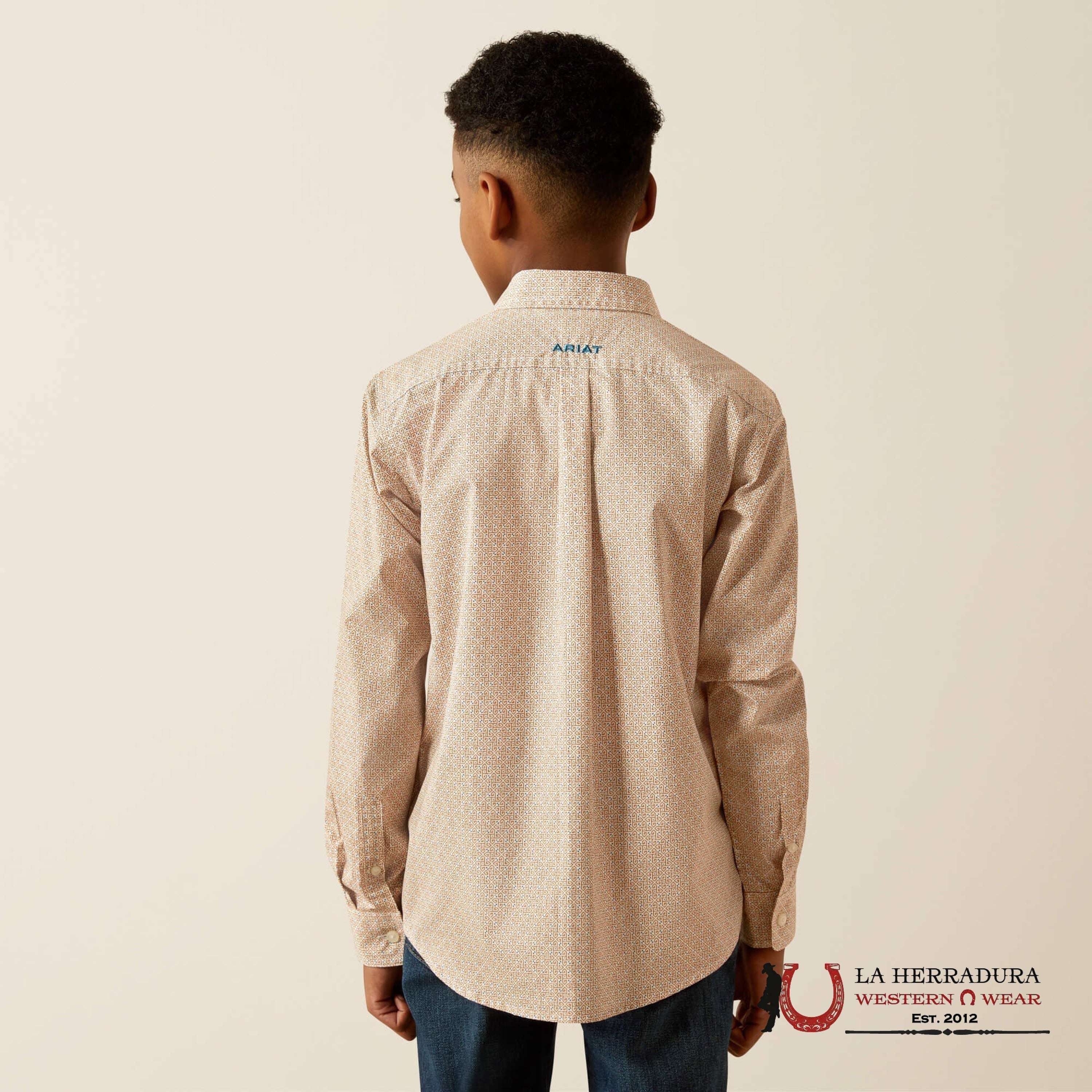ARIAT KIDS SHIRT -BOYS LIGHT BROWN JOHNNY LS 10054790 NIÑOS