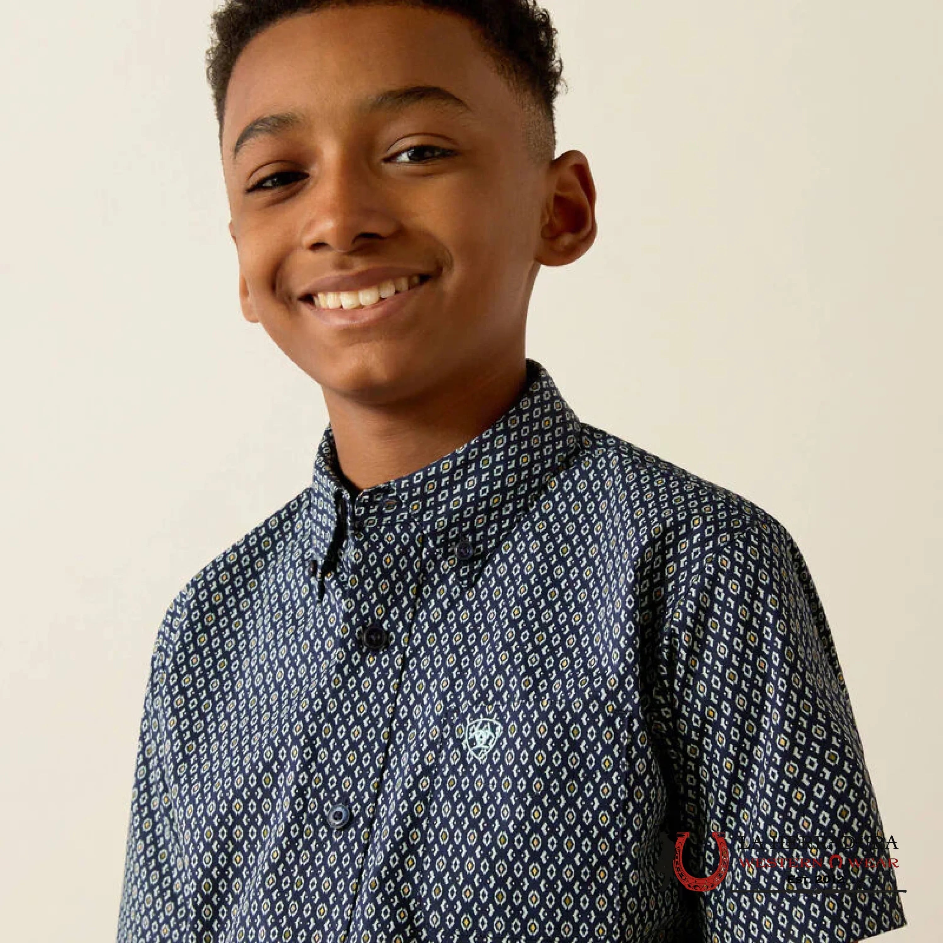 ARIAT KIDS SHIRT -BOYS NAVY CLARK SS 10054780 NIÑOS