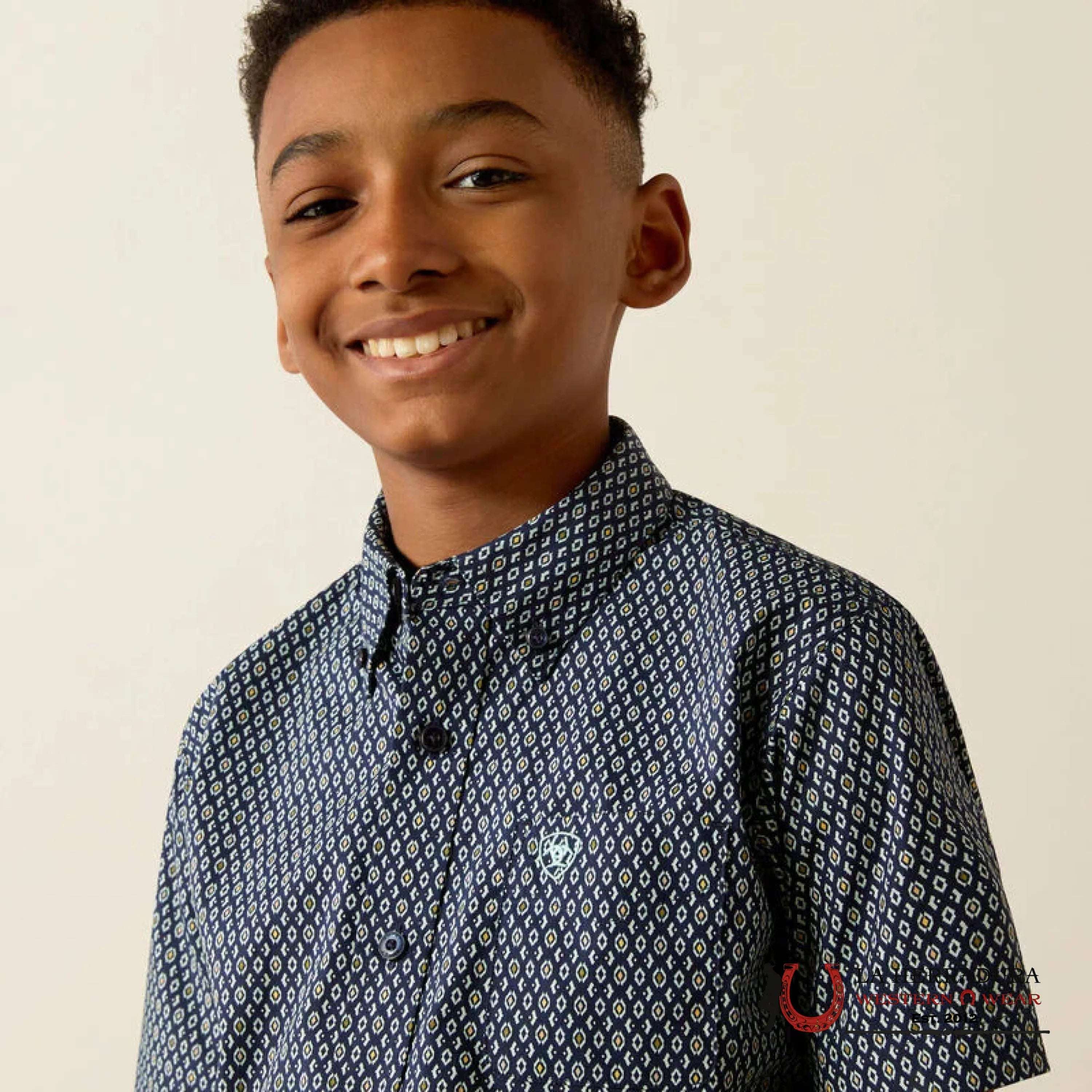 ARIAT KIDS SHIRT -BOYS NAVY CLARK SS 10054780 NIÑOS