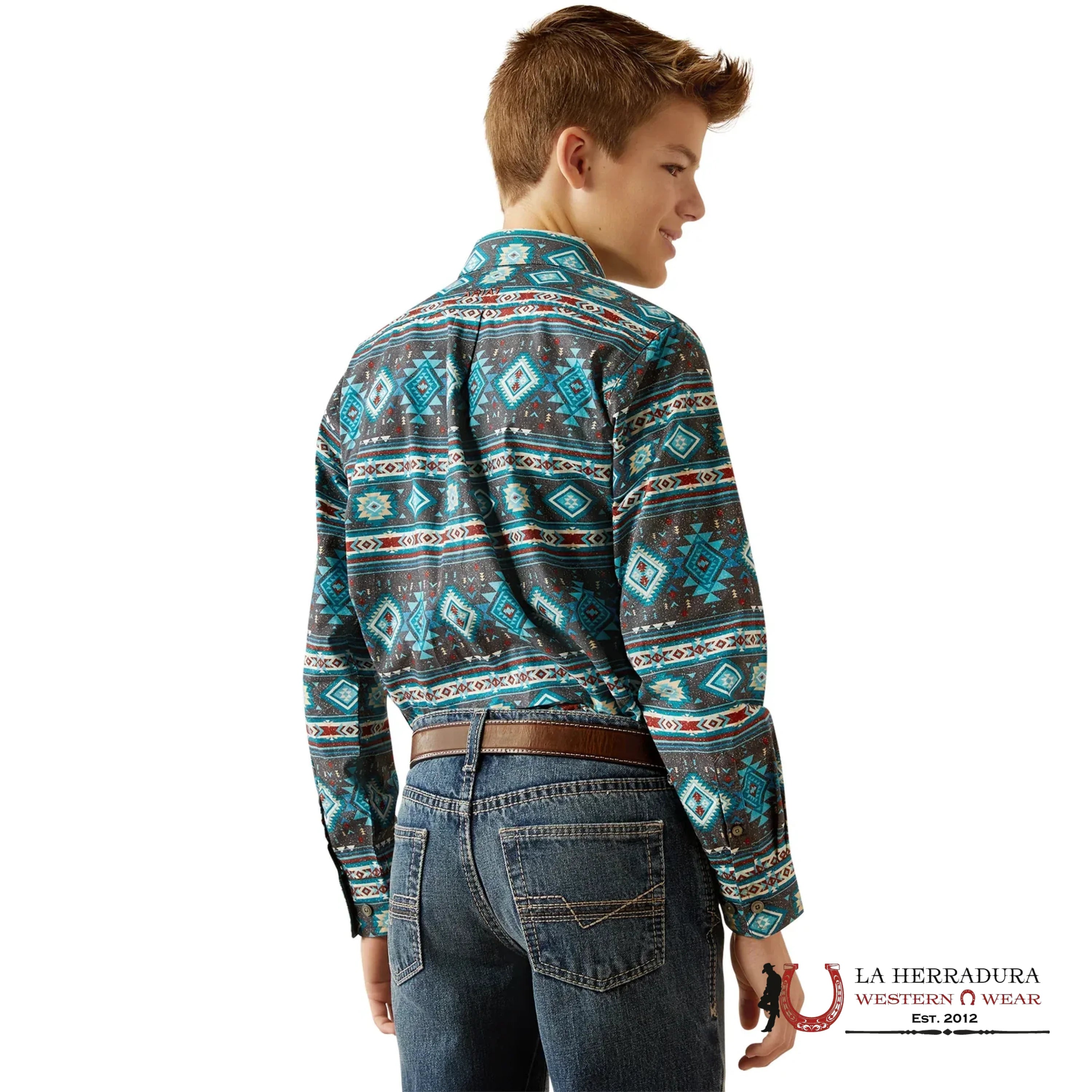 ARIAT KIDS SHIRT -BOYS TEAL PRESCTOT LS 10054072 NIÑOS