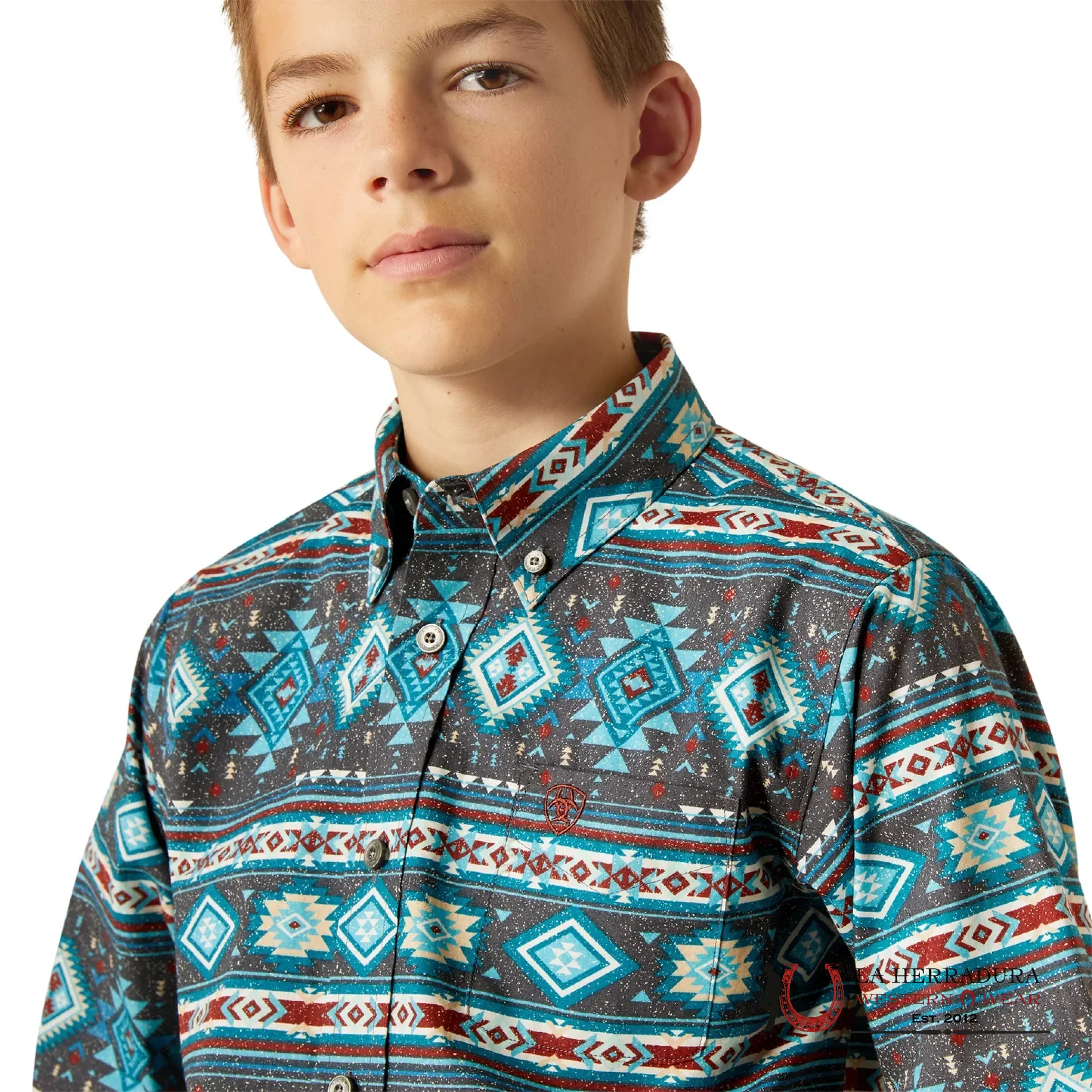 ARIAT KIDS SHIRT -BOYS TEAL PRESCTOT LS 10054072 NIÑOS