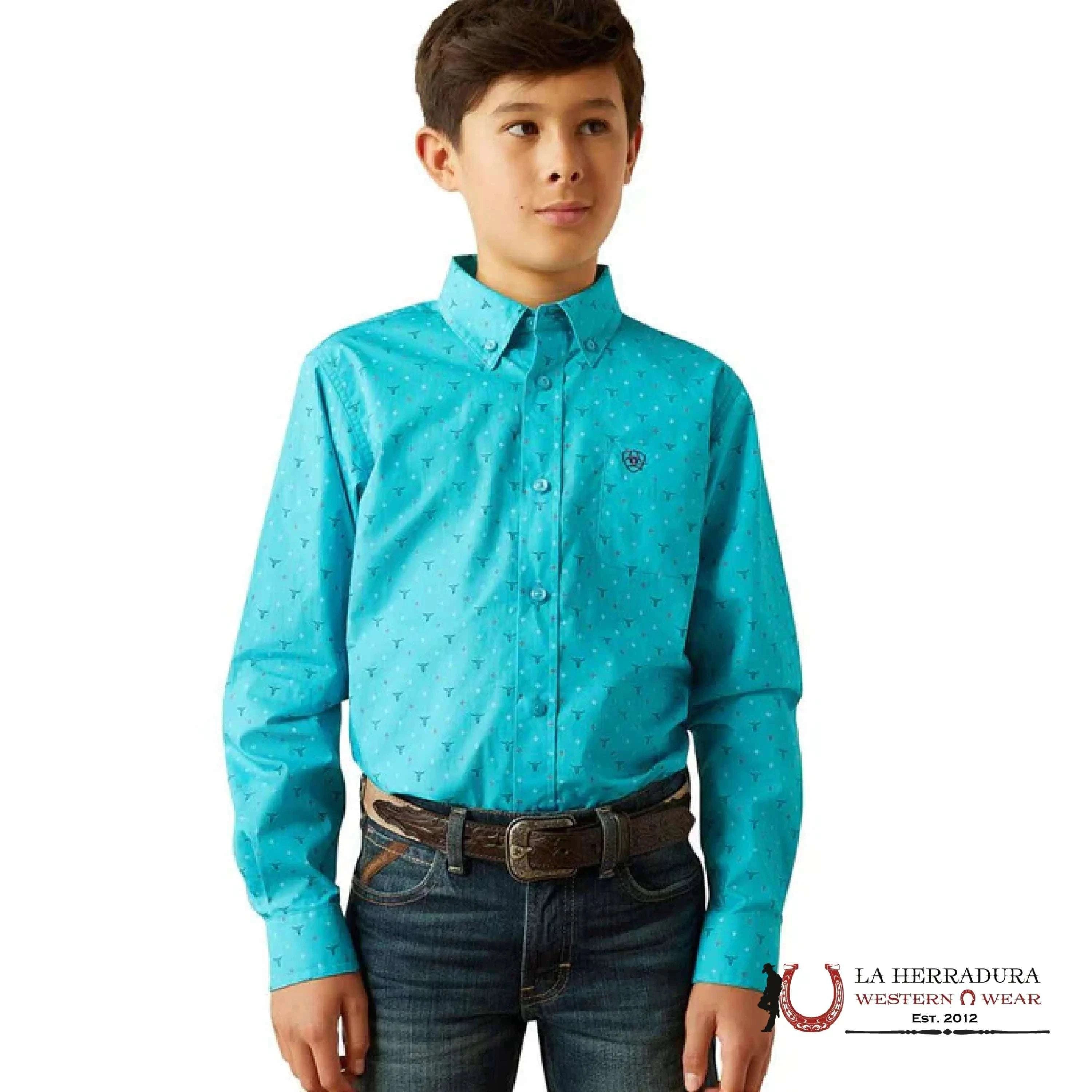 ARIAT KIDS SHIRT -BOYS TURQUOISE WIKKLE LS 10058723 NIÑOS