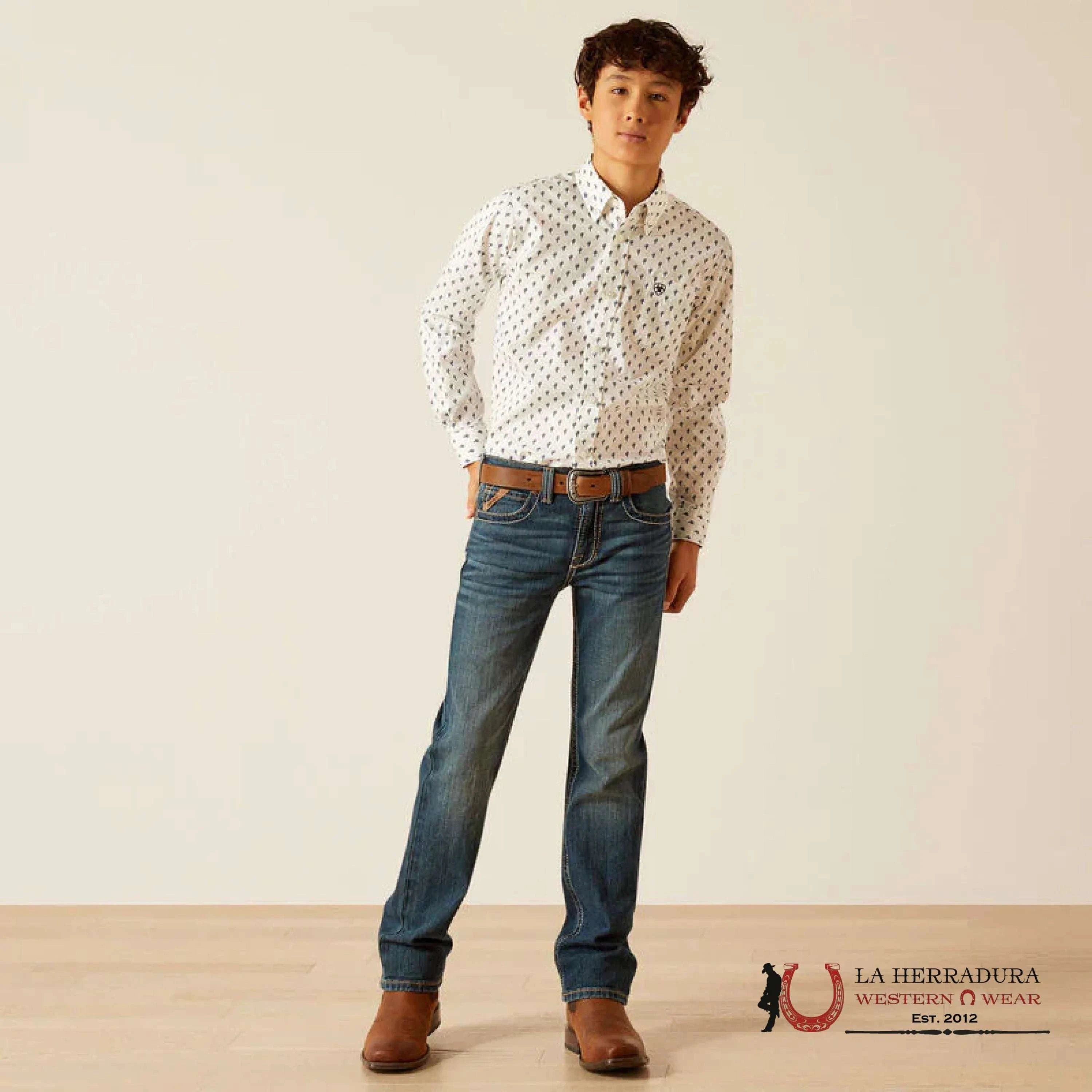 ARIAT KIDS SHIRT -BOYS WHITE PARKER LS 10048655 NIÑOS