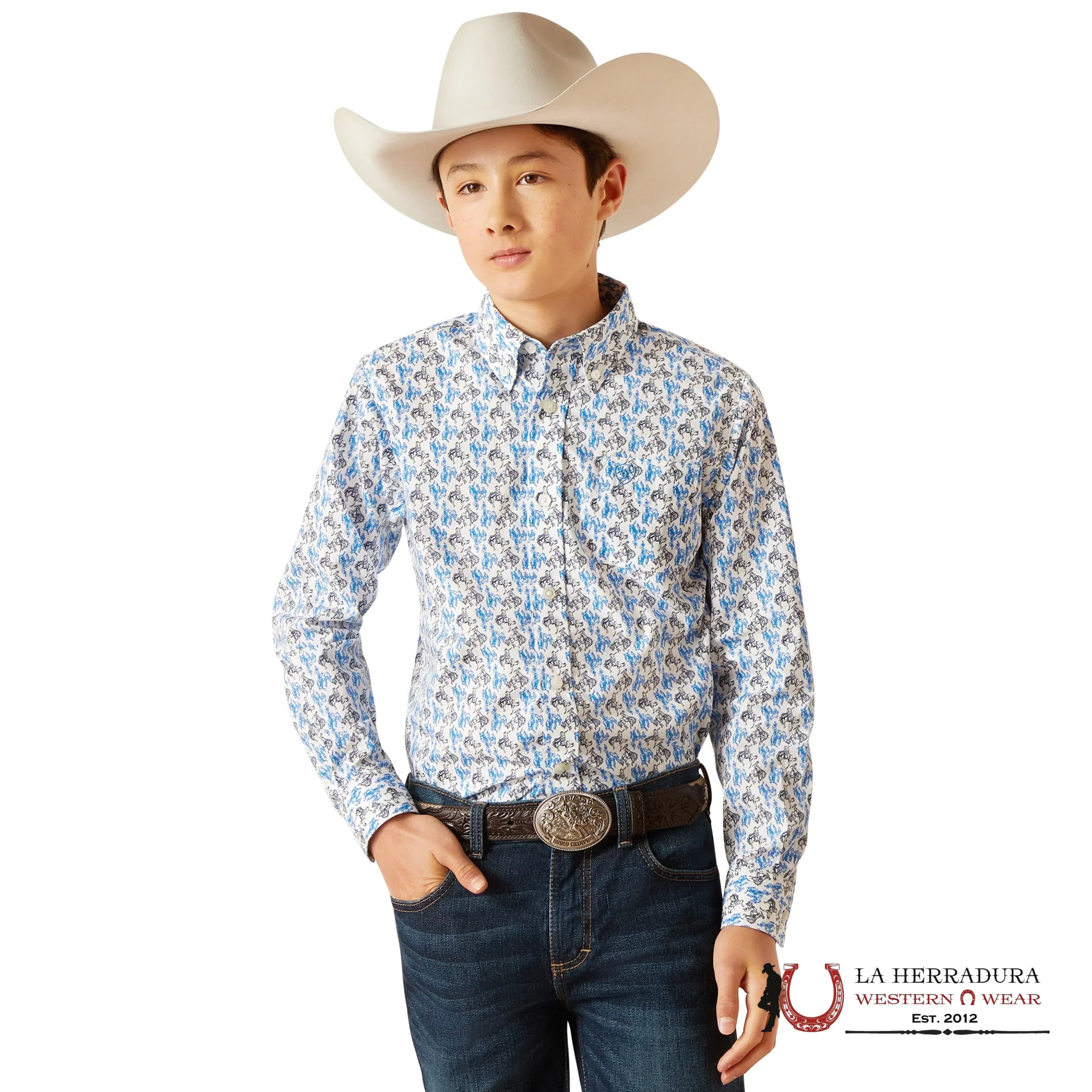 ARIAT KIDS SHIRT -BOYS WHITE PEERCE LS 10047296 NIÑOS