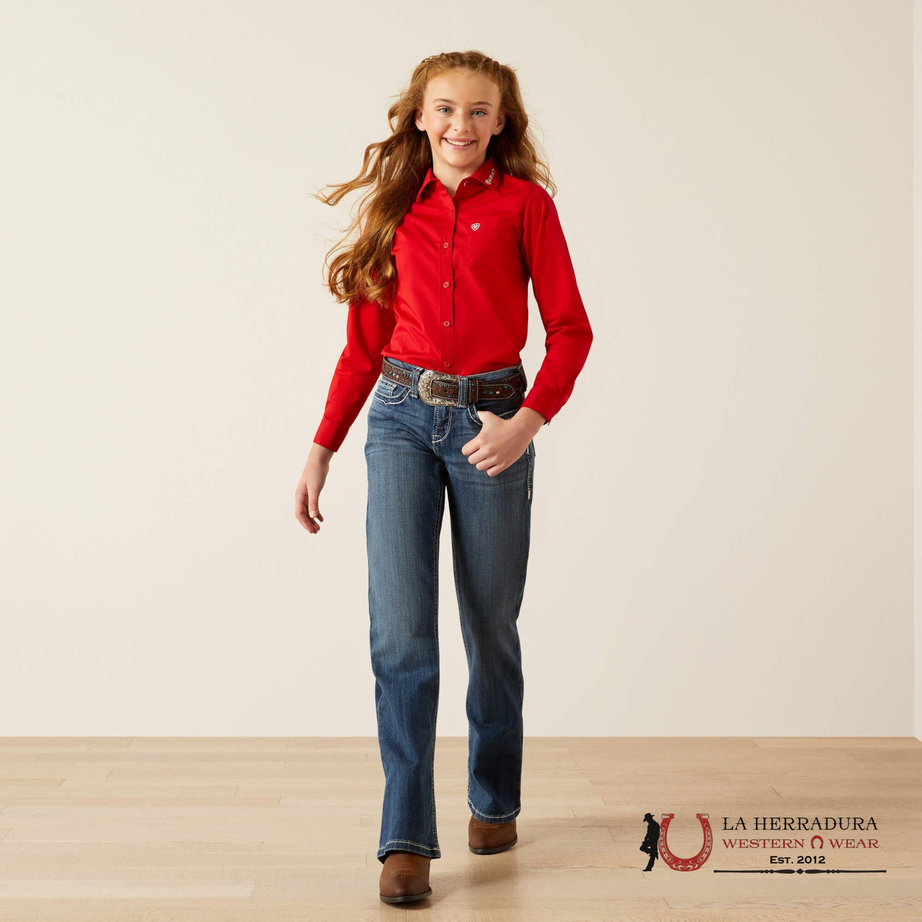ARIAT KIDS SHIRT -GIRLS EQUESTRIAN RED TEAM KIRBY 10058852 NIÑOS