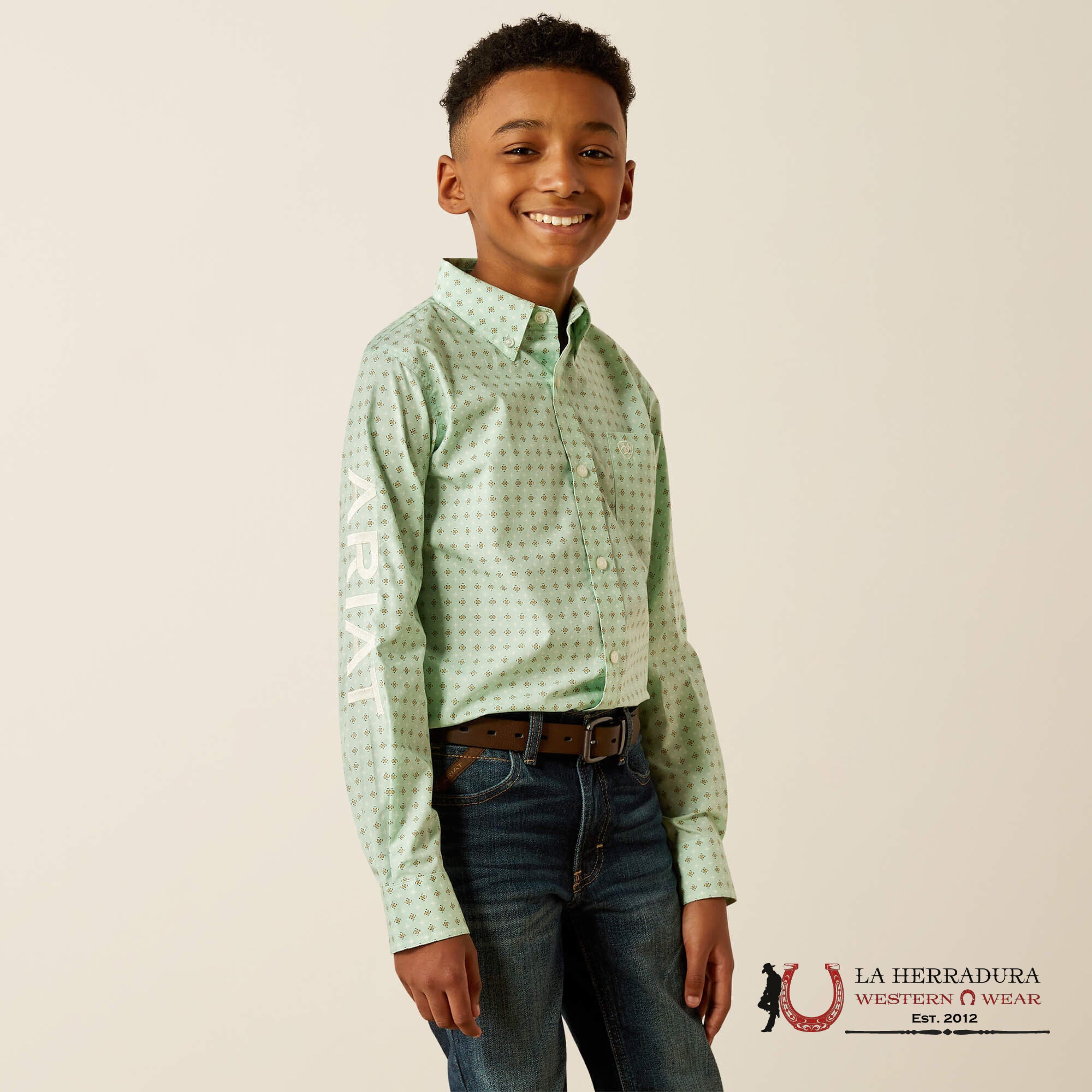 ARIAT KIDS SHIRT -LIGHT GREEN/WHITE TEAM PIERSON LS 10054795 NIÑOS