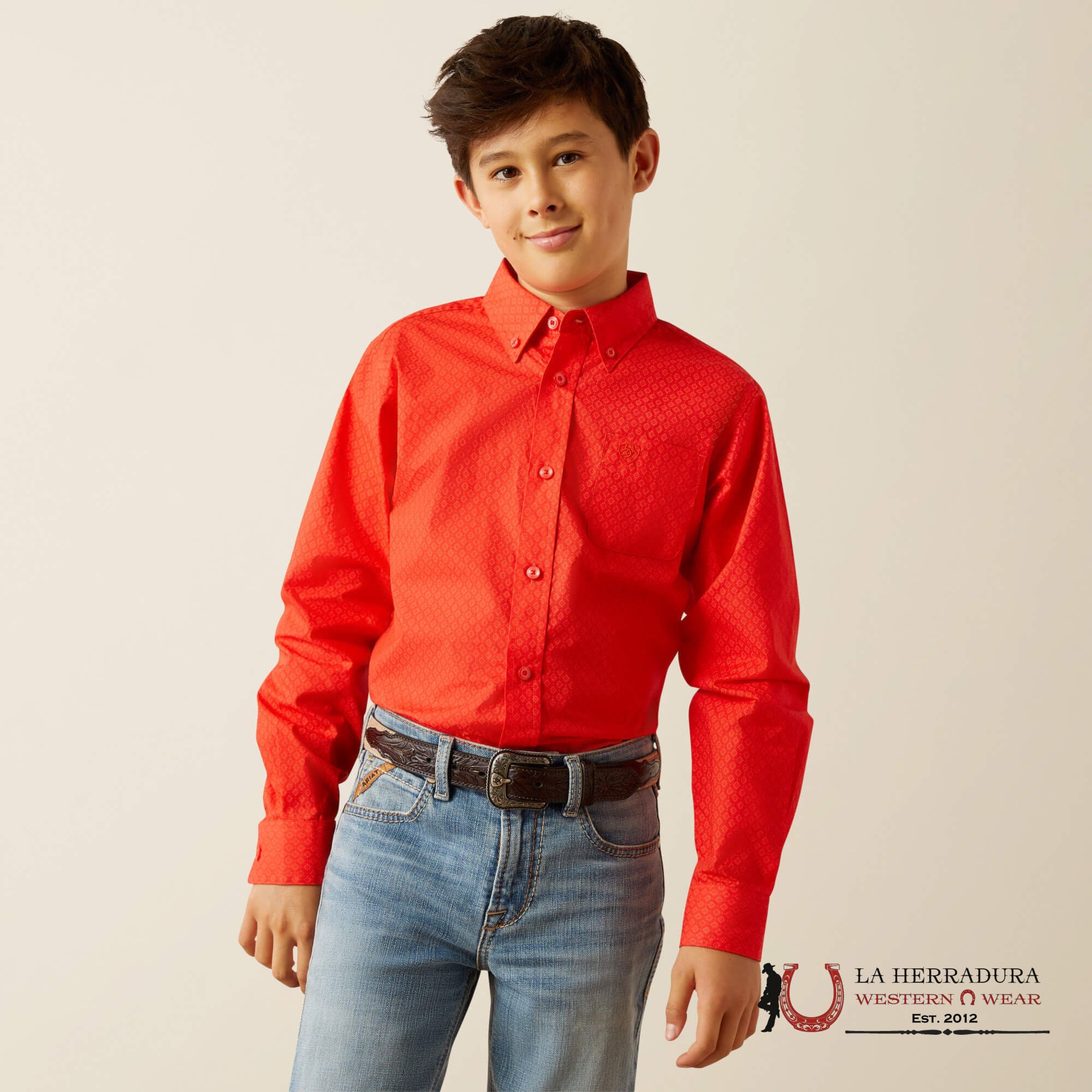 ARIAT KIDS SHIRT -RED WAYLEN LS 10058724 NIÑOS