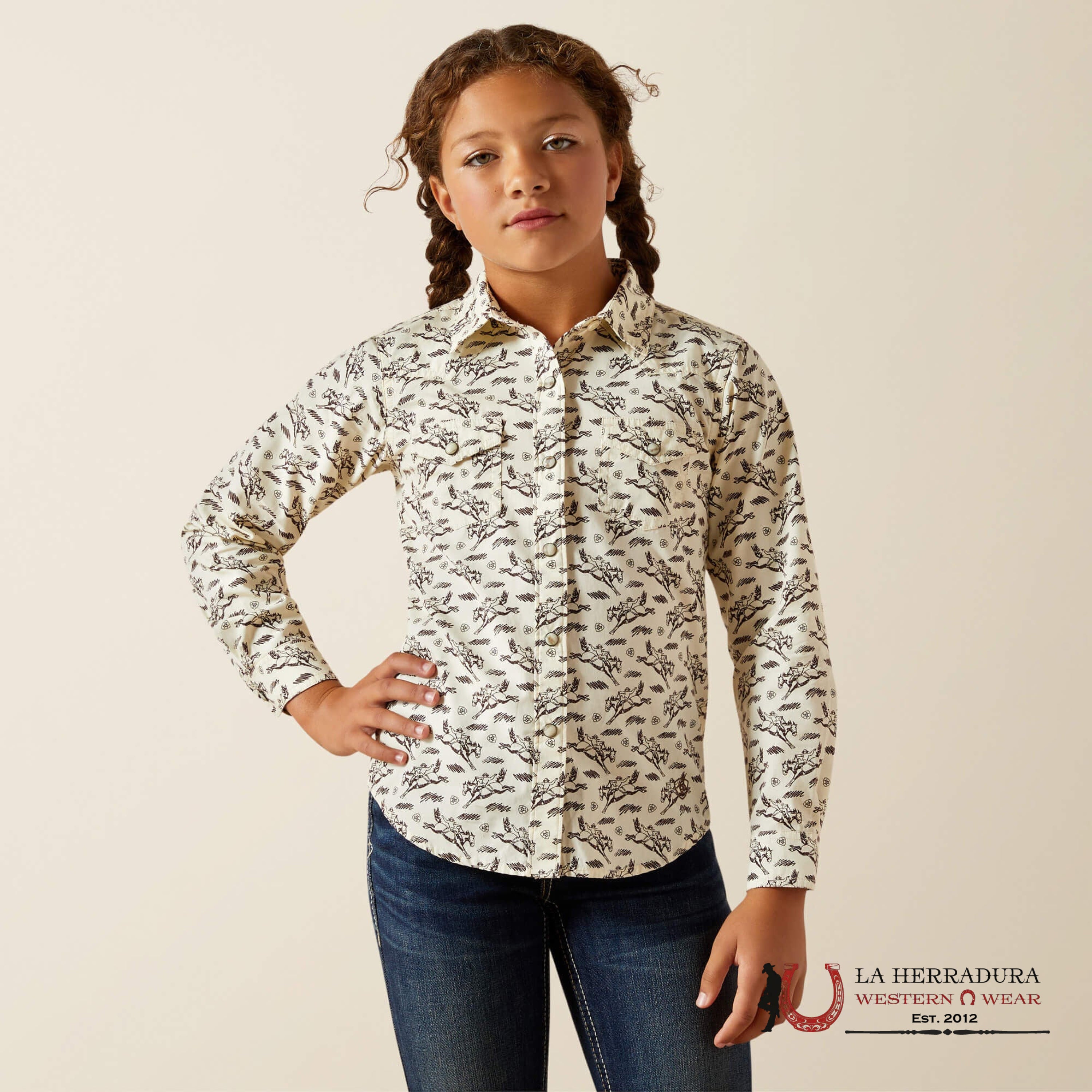 ARIAT KIDS SHIRT RODEO TIME SNP SHRT BUCKING HORSE PRINT 10062842 NIÑAS