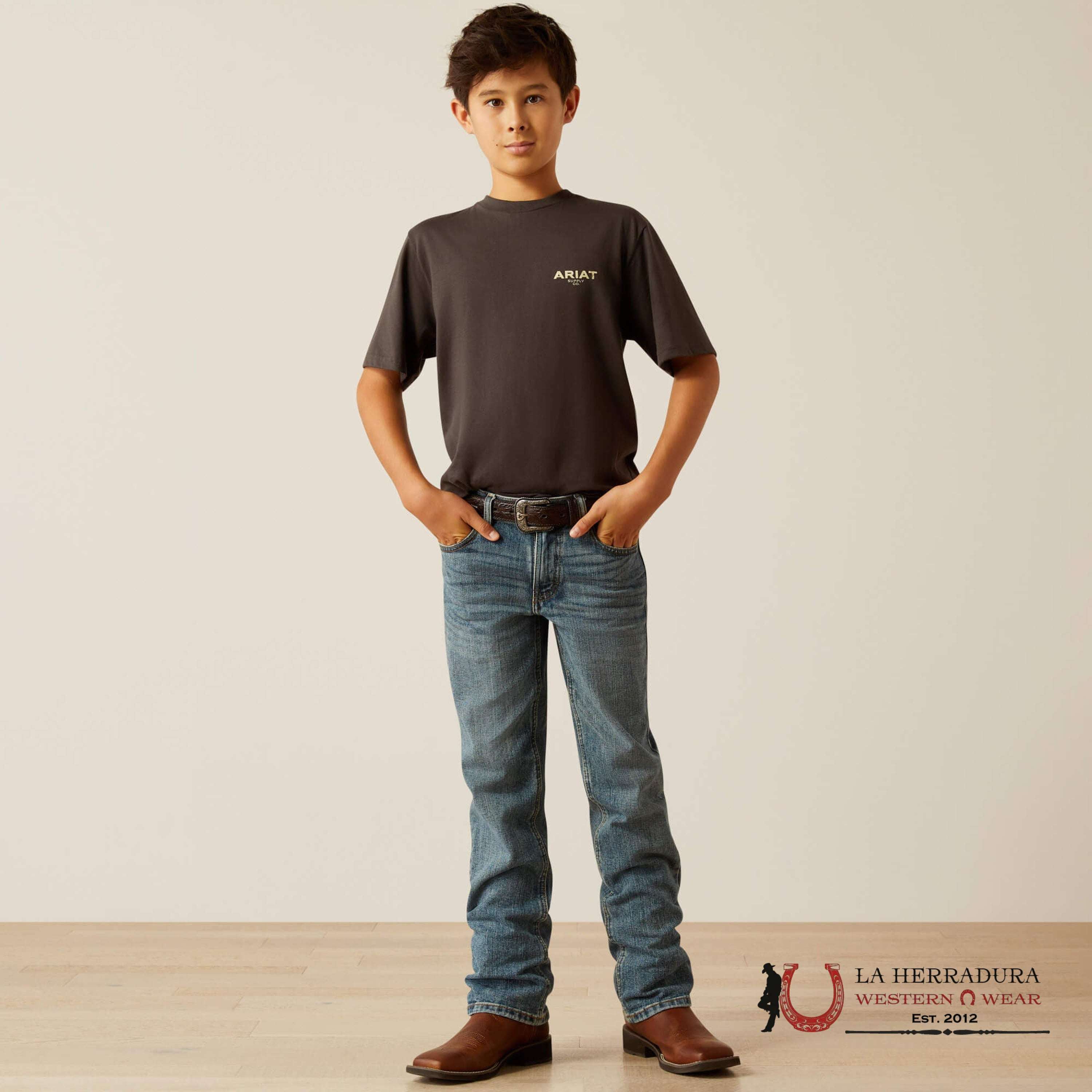 ARIAT KIDS TSHIRT -BOYS VINTAGE BLACK EXPLORE CIRCLE 10060400 NIÑOS