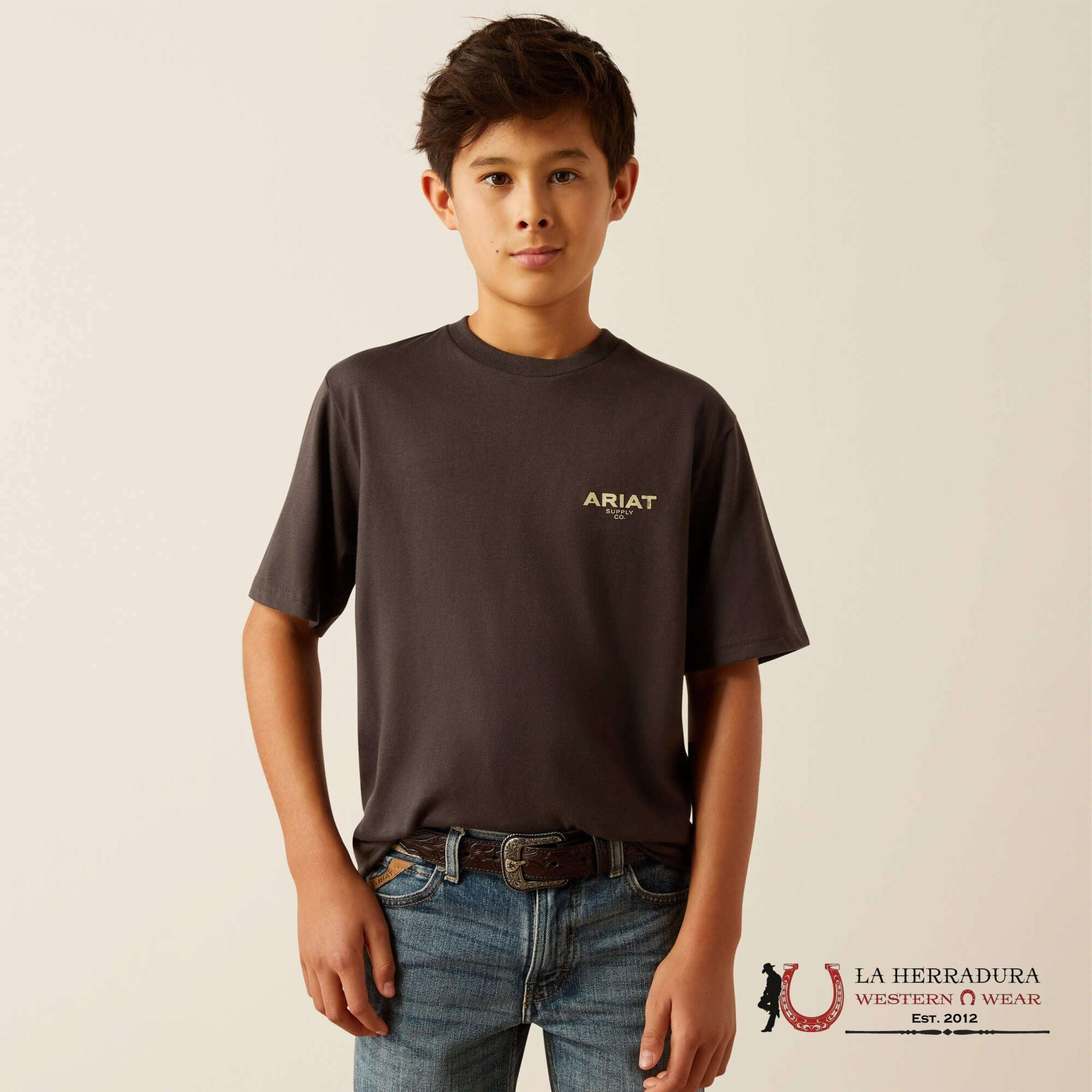 ARIAT KIDS TSHIRT -BOYS VINTAGE BLACK EXPLORE CIRCLE 10060400 NIÑOS