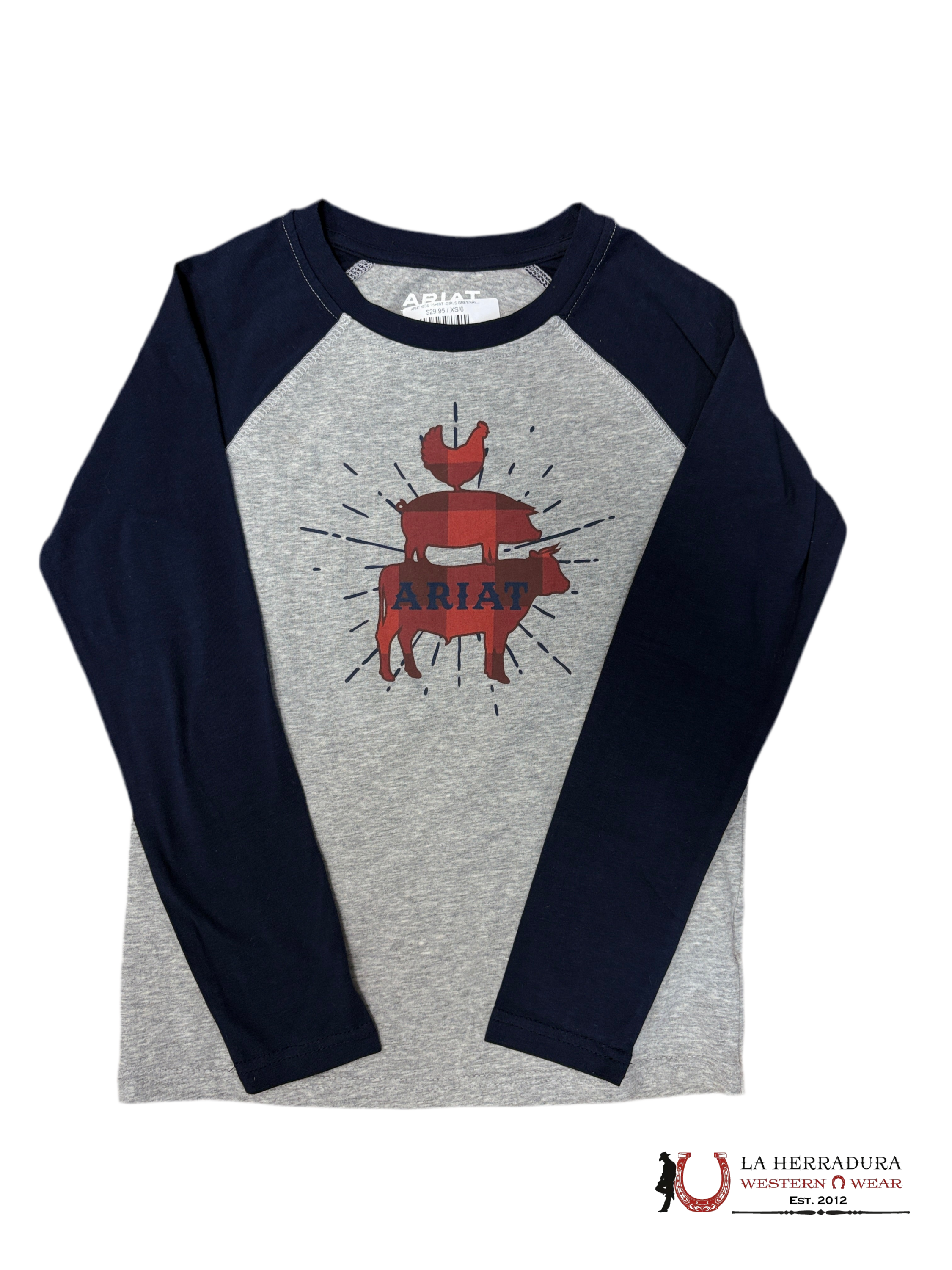 ARIAT KIDS TSHIRT -GIRLS GREY/NAVY SHIELD 10041323 NIÑAS