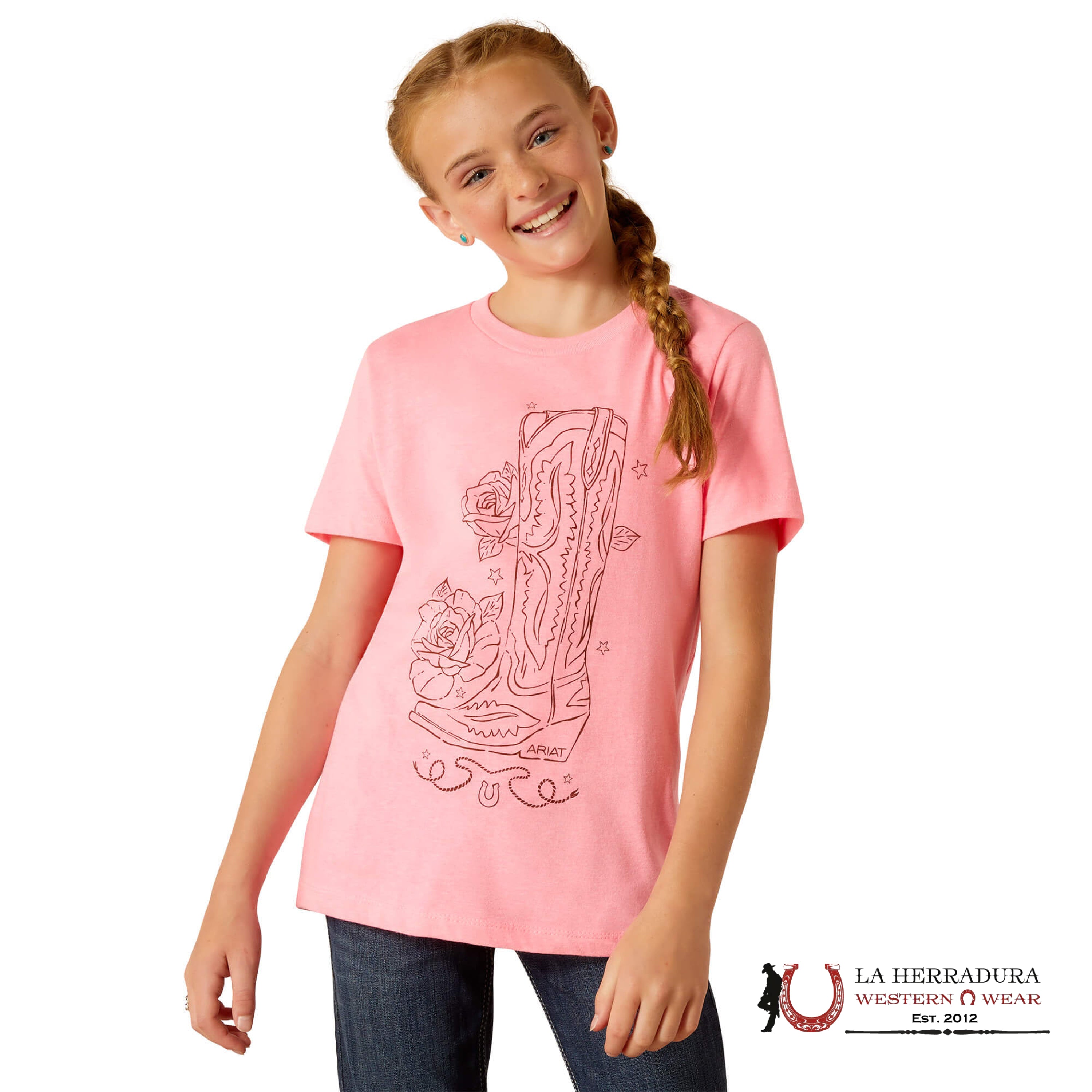 ARIAT KIDS TSHIRT -GIRLS PINK SHIELD 10051425 NIÑAS