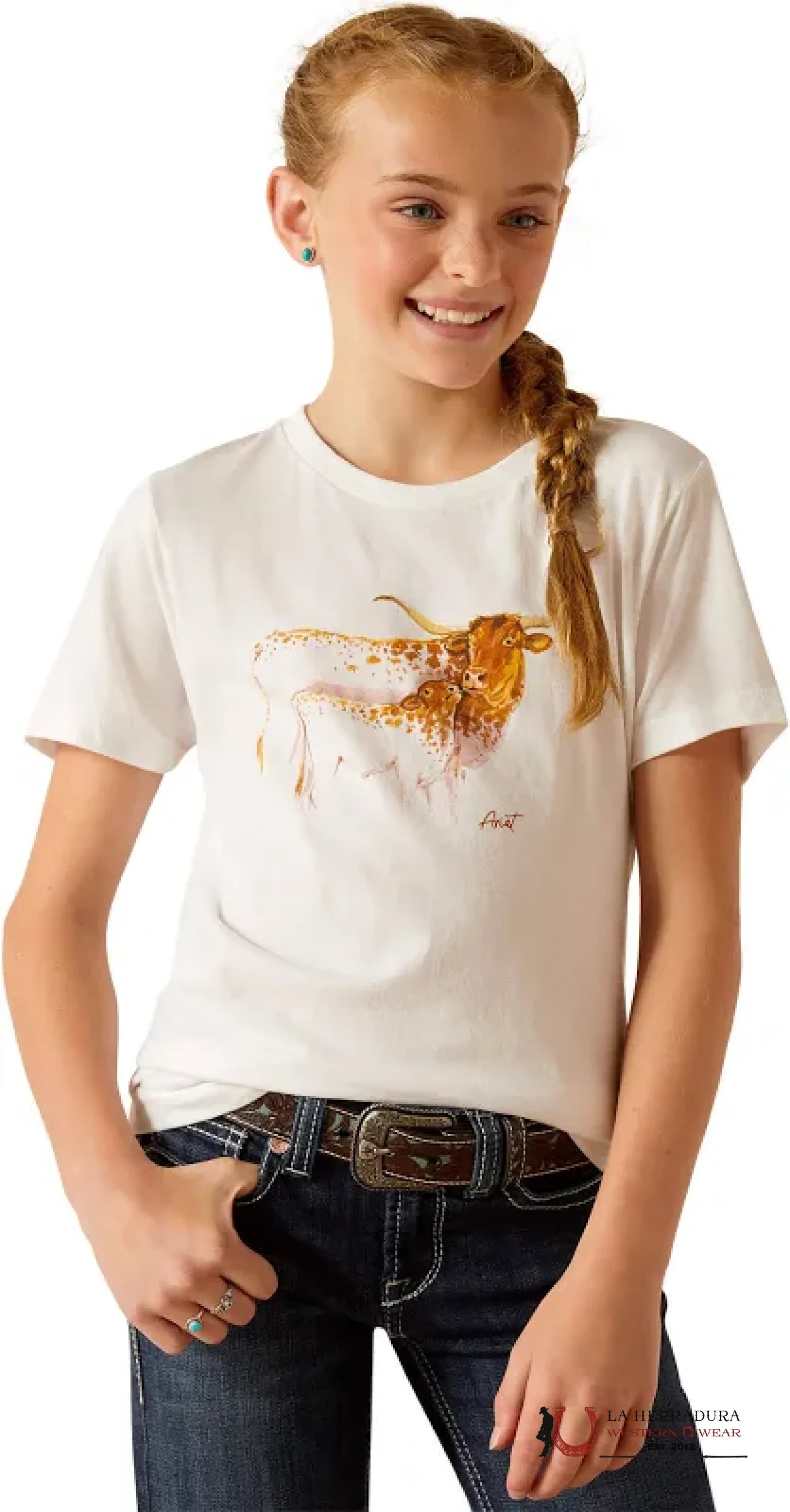 ARIAT KIDS TSHIRT -GIRLS WHITE MATERNAL COW 10051427 NIÑOS