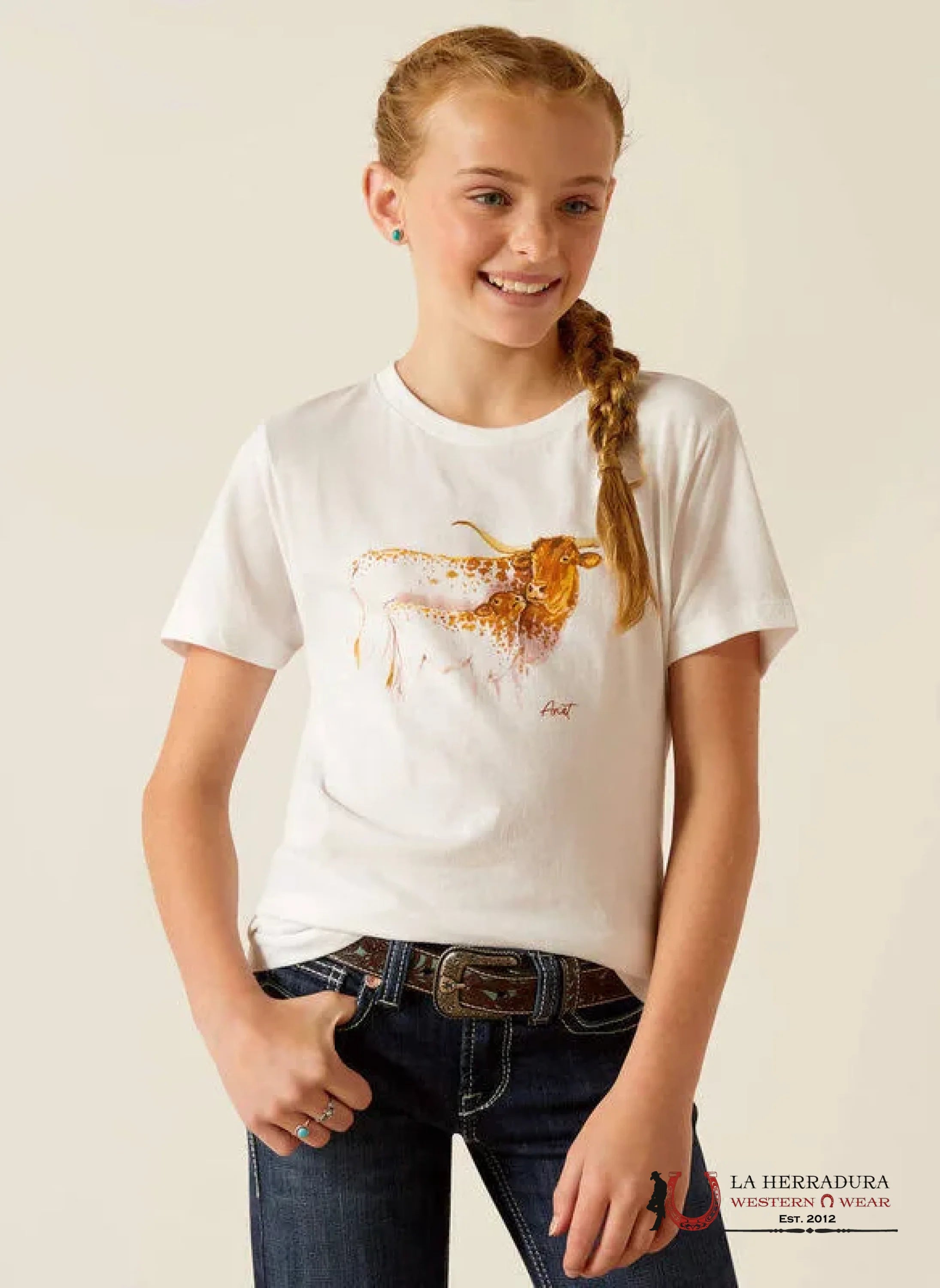 ARIAT KIDS TSHIRT -GIRLS WHITE MATERNAL COW 10051427 NIÑOS