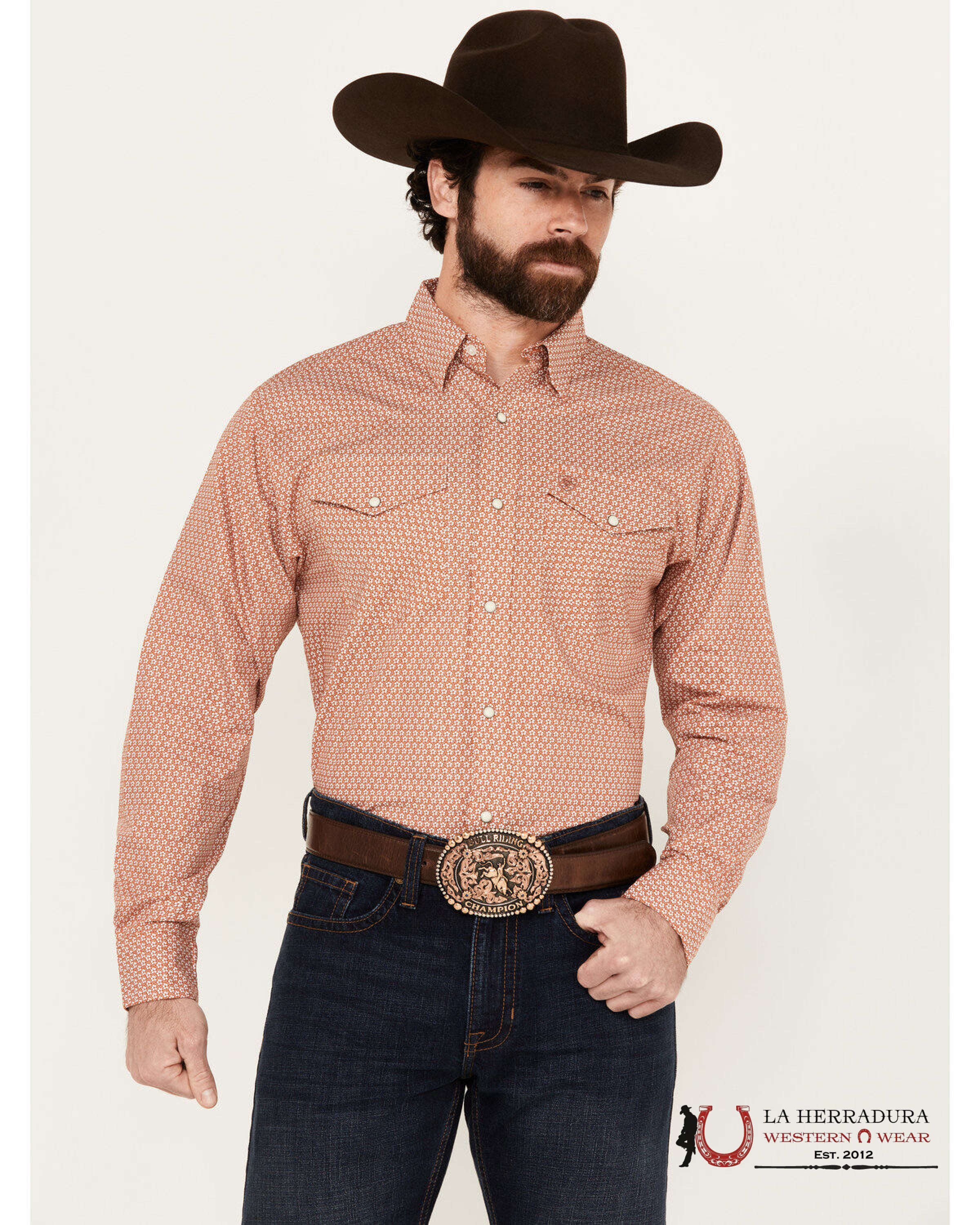 ARIAT MEN EASTON SNP LS SHRT CORAL 1350 ROPA HOMBRES