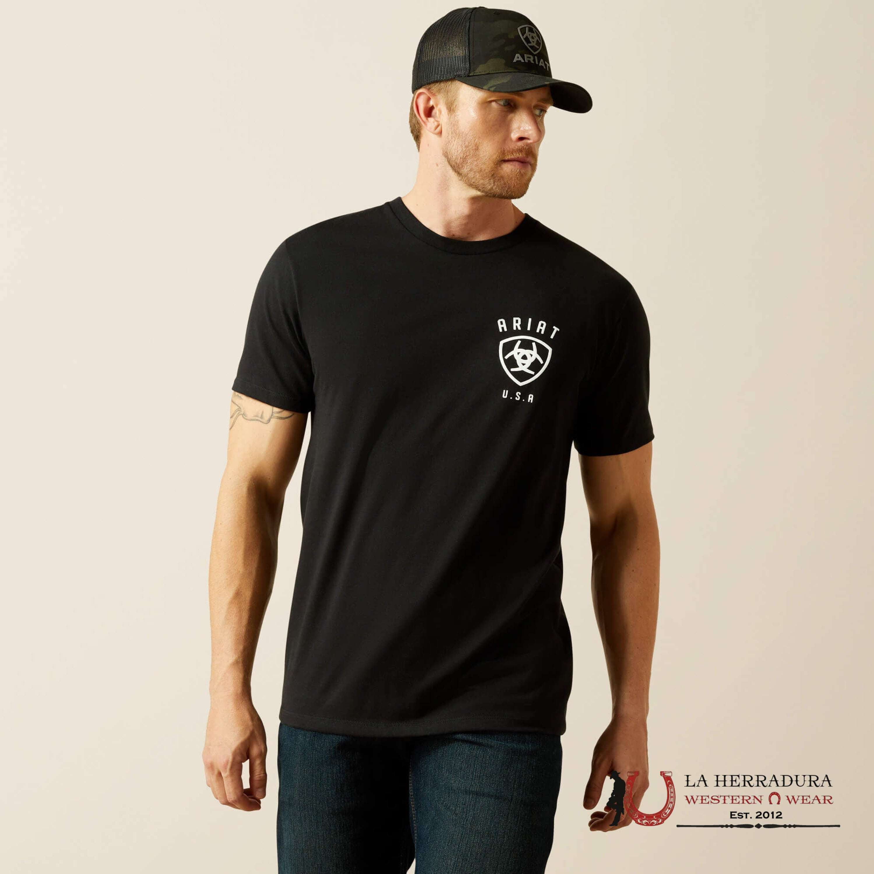 ARIAT MEN FADED BULL T SHIRT BLACK 10062429 ROPA HOMBRES