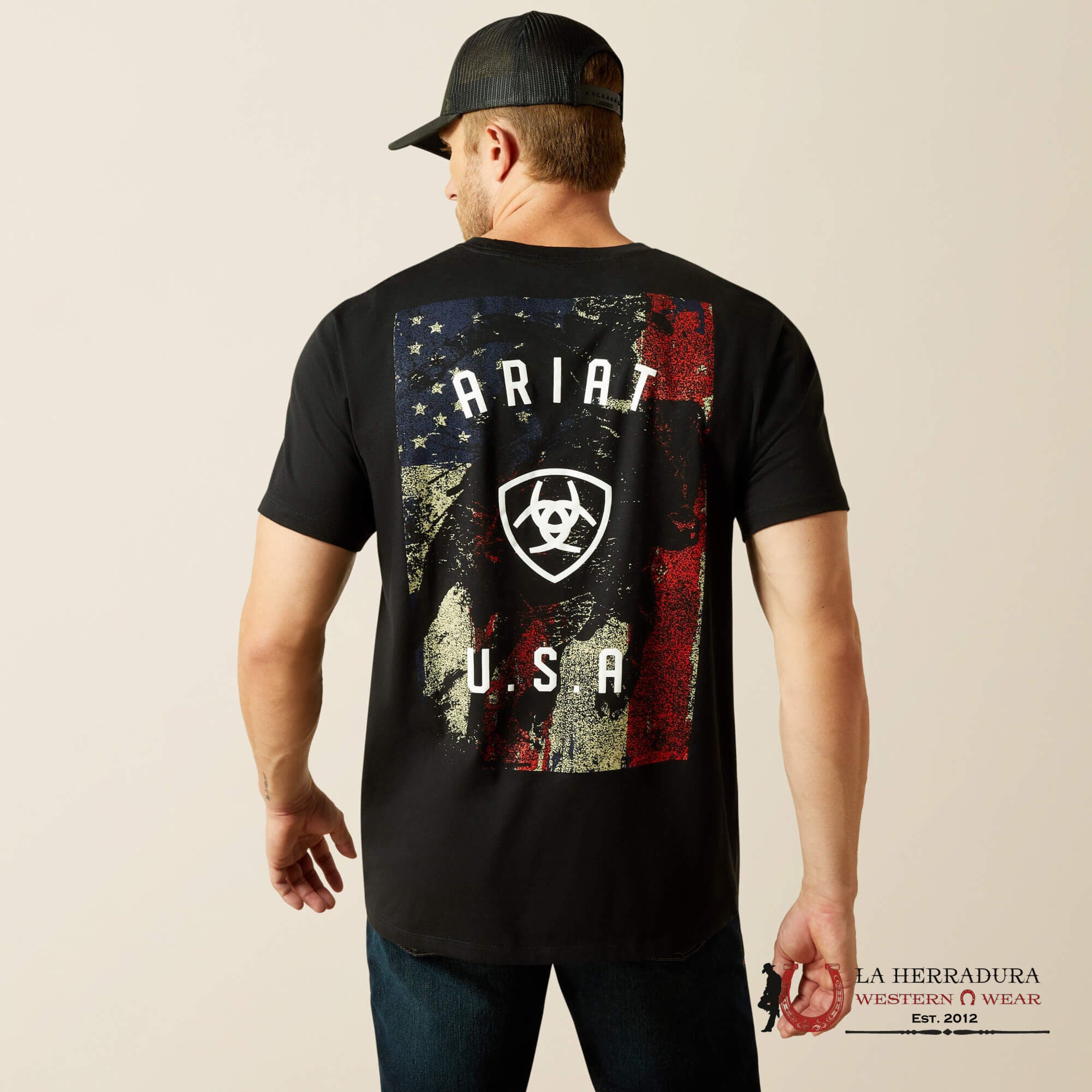 ARIAT MEN FADED BULL T SHIRT BLACK 10062429 ROPA HOMBRES