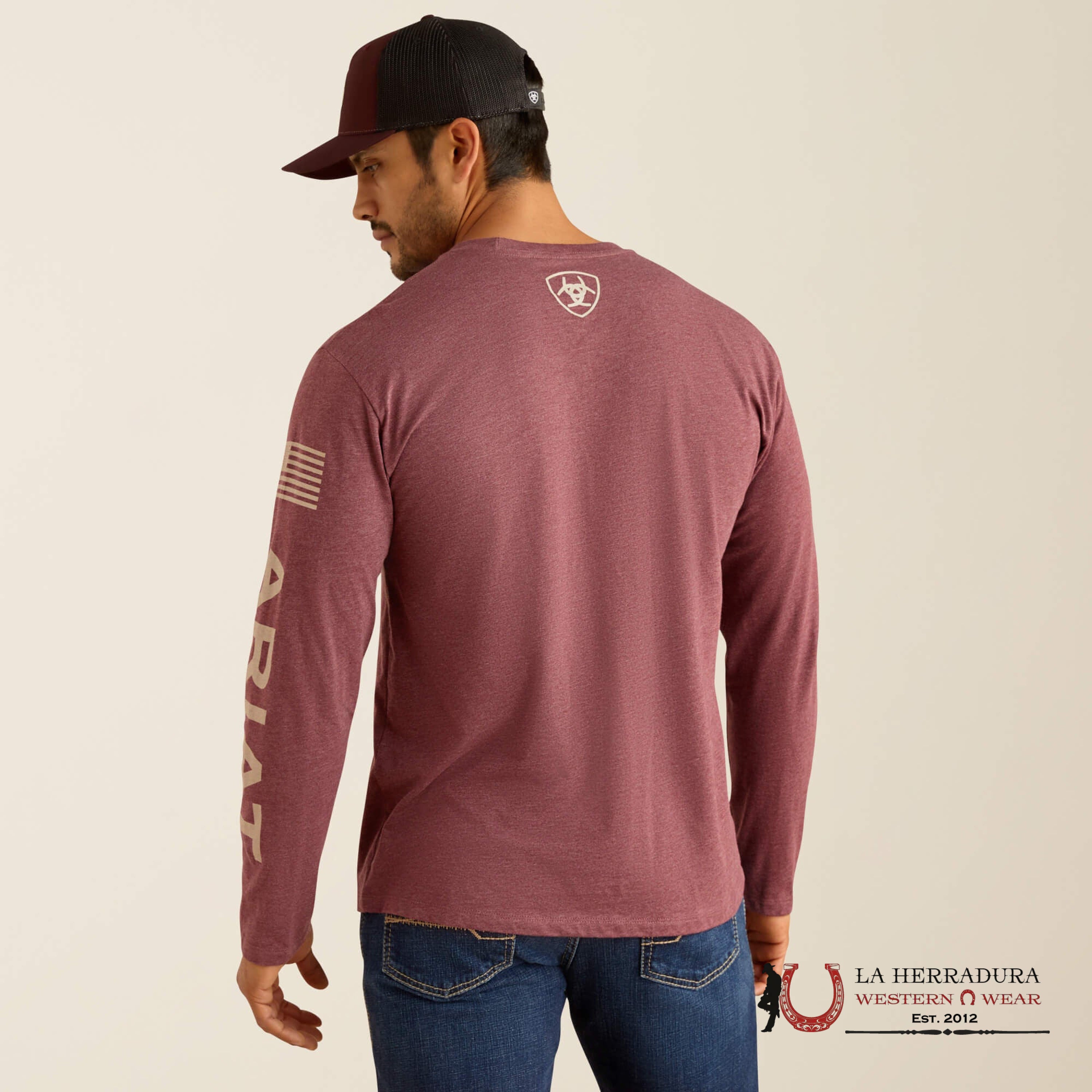 ARIAT MEN LONG SLEEVE T-SHIRT ELEVATED V2 BURGUNDY HEATHER 10054194 ROPA HOMBRES