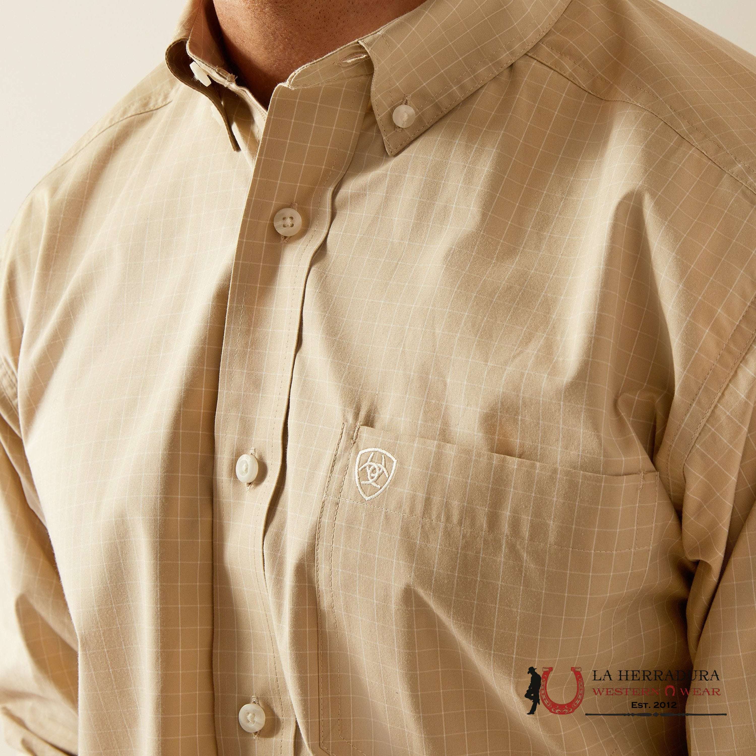 ARIAT TEAM Pro Cayson Long Sleeve Khaki Begie Shirt - 4675 ROPA HOMBRES