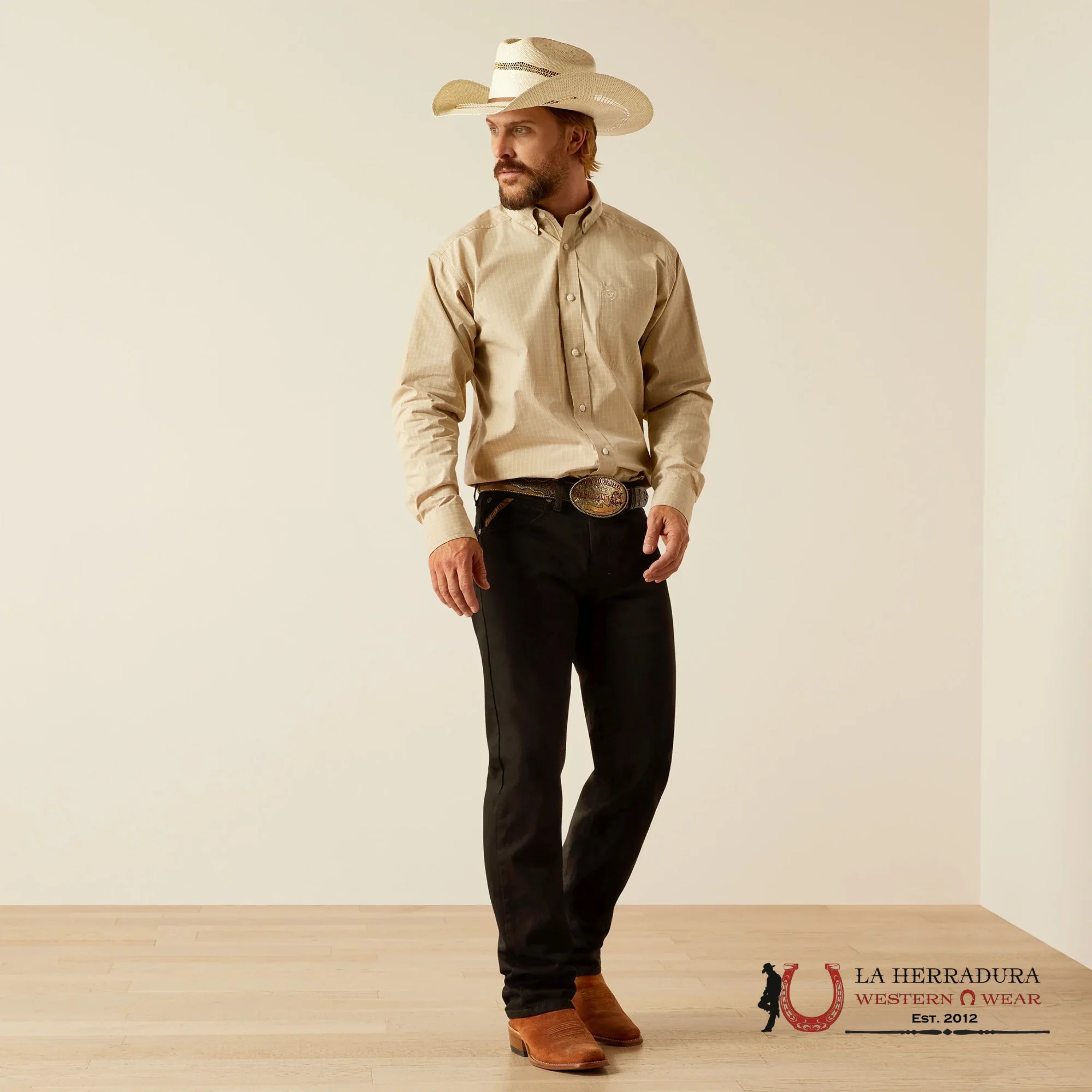 ARIAT TEAM Pro Cayson Long Sleeve Khaki Begie Shirt - 4675 ROPA HOMBRES