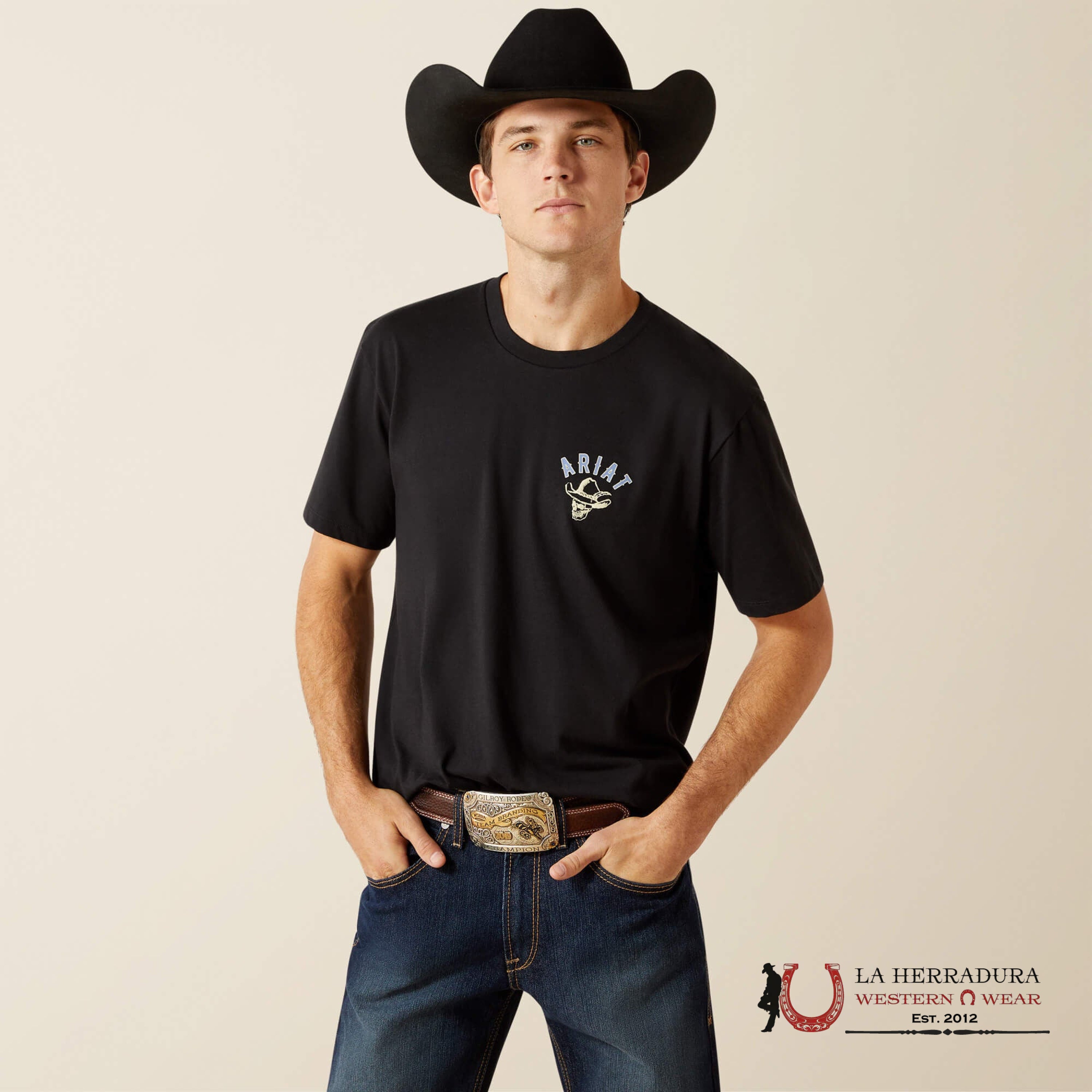 ARIAT MEN STITCHED SKULL T SHIRT BLACK 10062423 ROPA HOMBRES