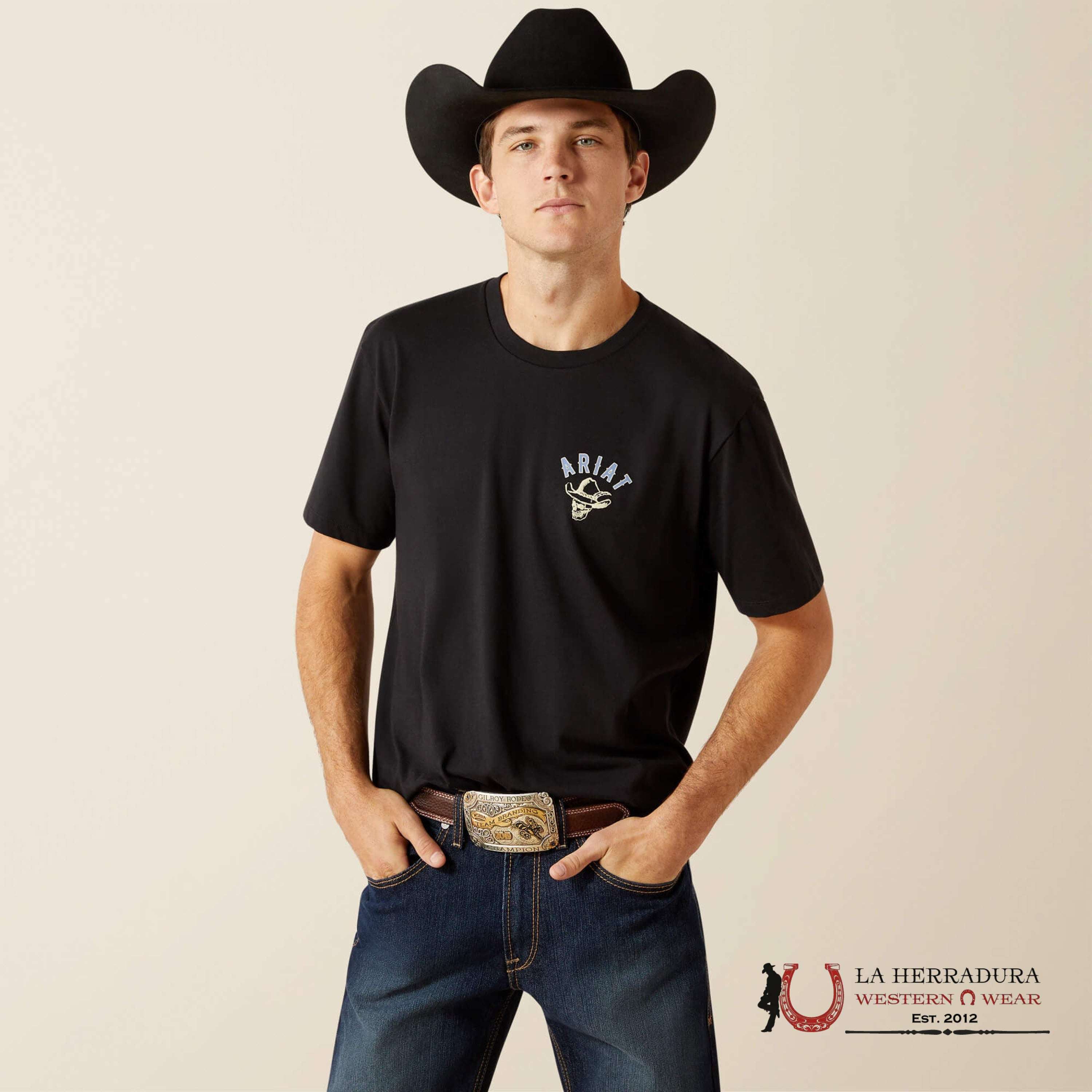 ARIAT MEN STITCHED SKULL T SHIRT BLACK 10062423 ROPA HOMBRES