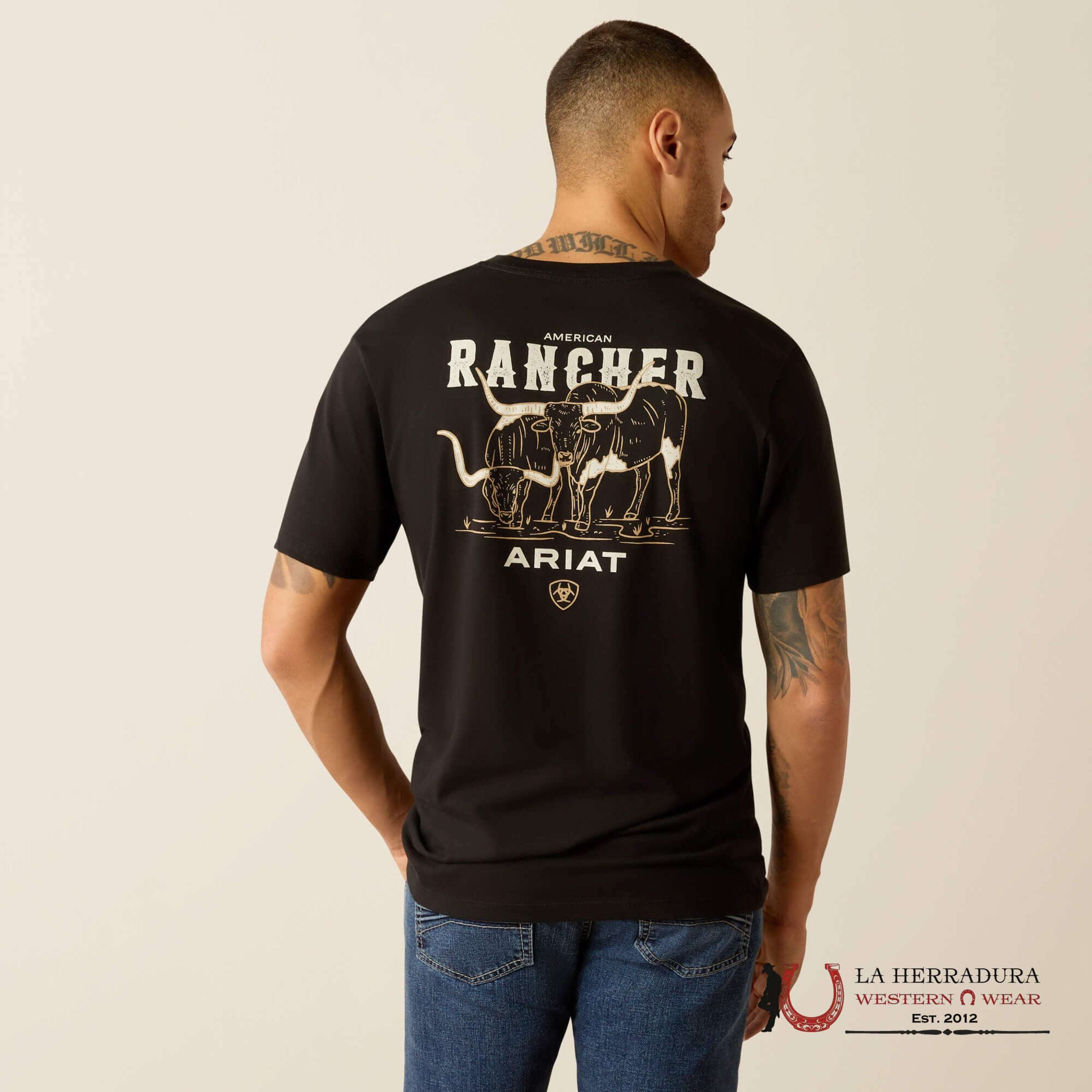 ARIAT MEN T-SHIRT AMERICAN RANCHER BLACK 10052018 ROPA HOMBRES