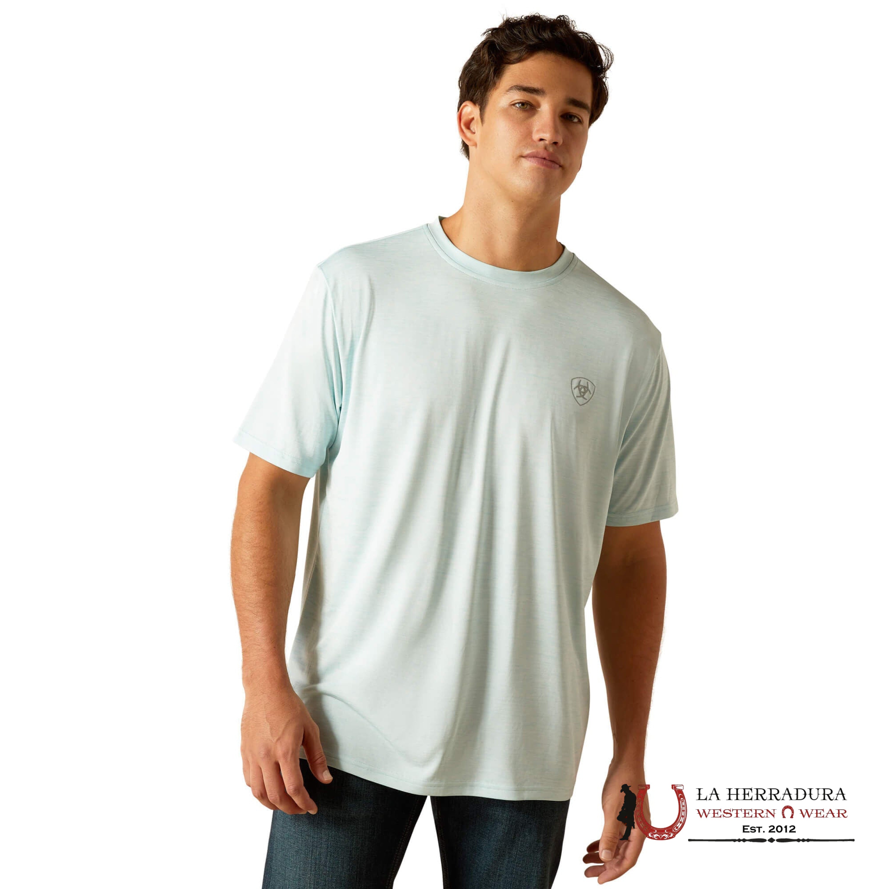 ARIAT MEN T-SHIRT CHARGER CREATLINE ICED AQUA 10051354 ROPA HOMBRES