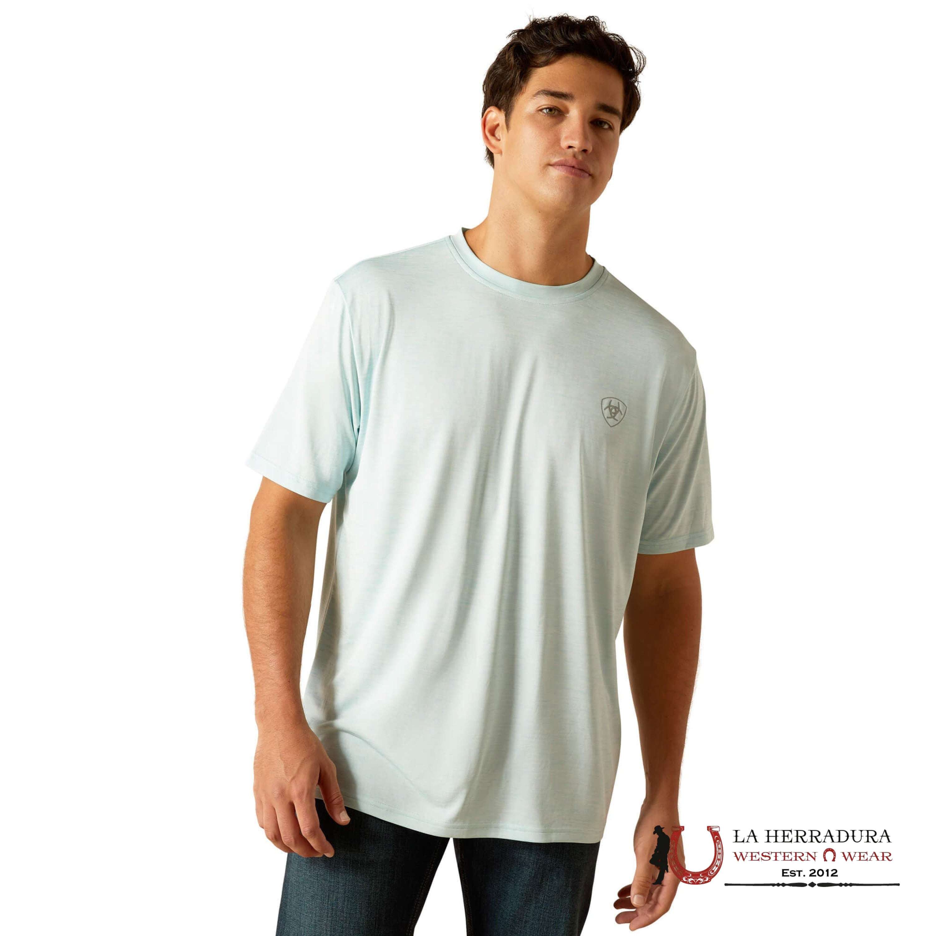 ARIAT MEN T-SHIRT CHARGER CREATLINE ICED AQUA 10051354 ROPA HOMBRES