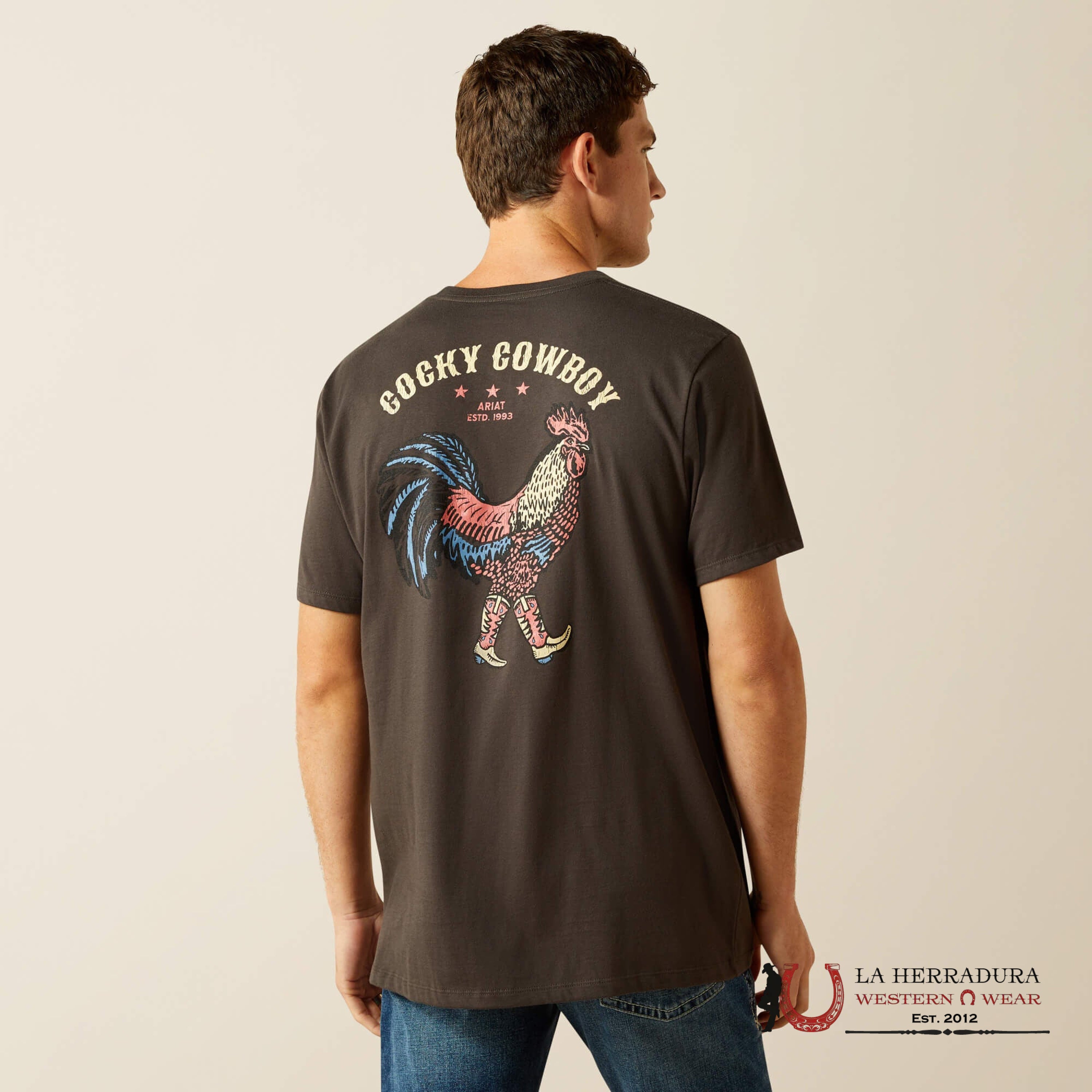 ARIAT MEN T-SHIRT COWBOY COCKY VINTAGE BLACK 10058894 ROPA HOMBRES