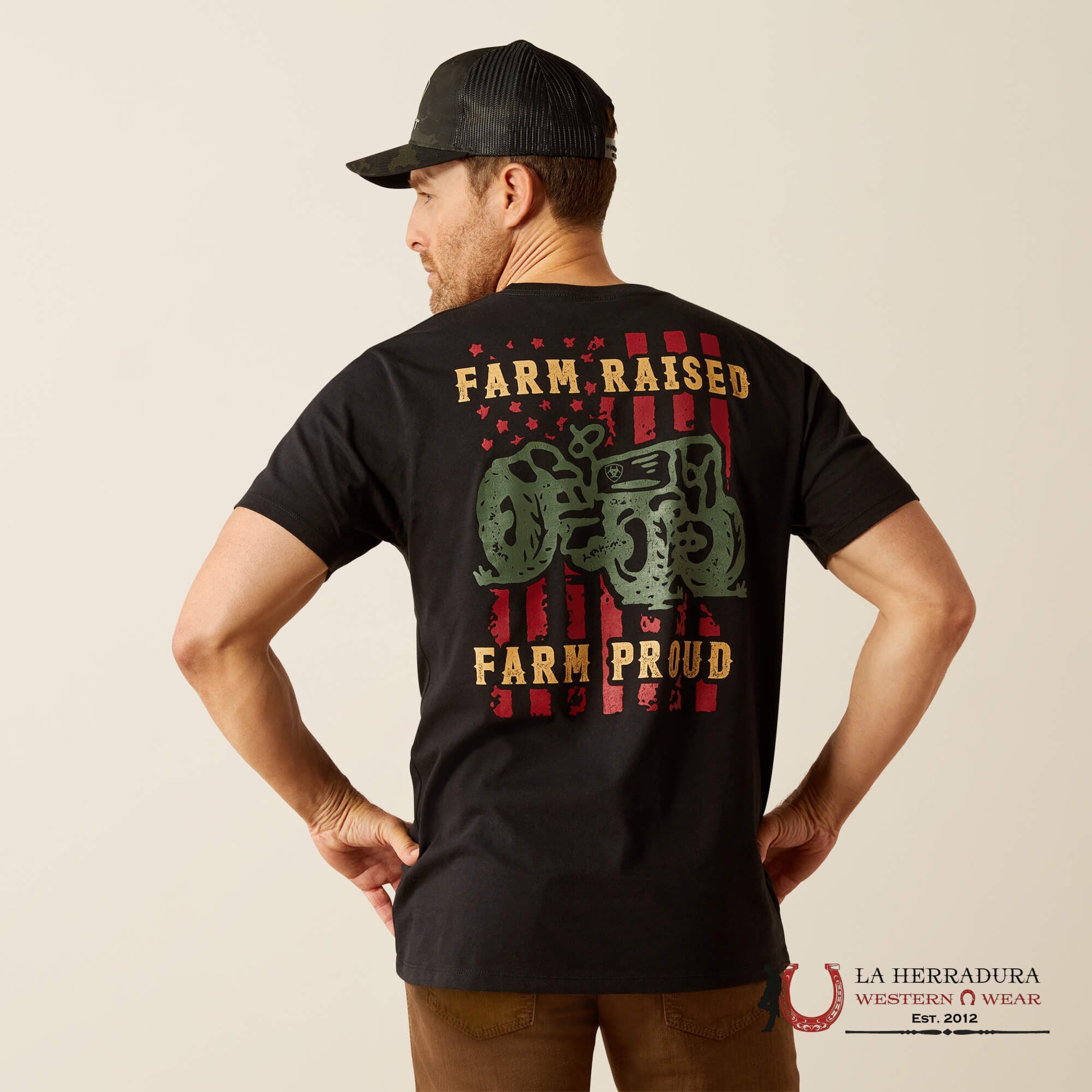 ARIAT MEN T-SHIRT FARM RAISED BLACK 10053999 ROPA HOMBRES