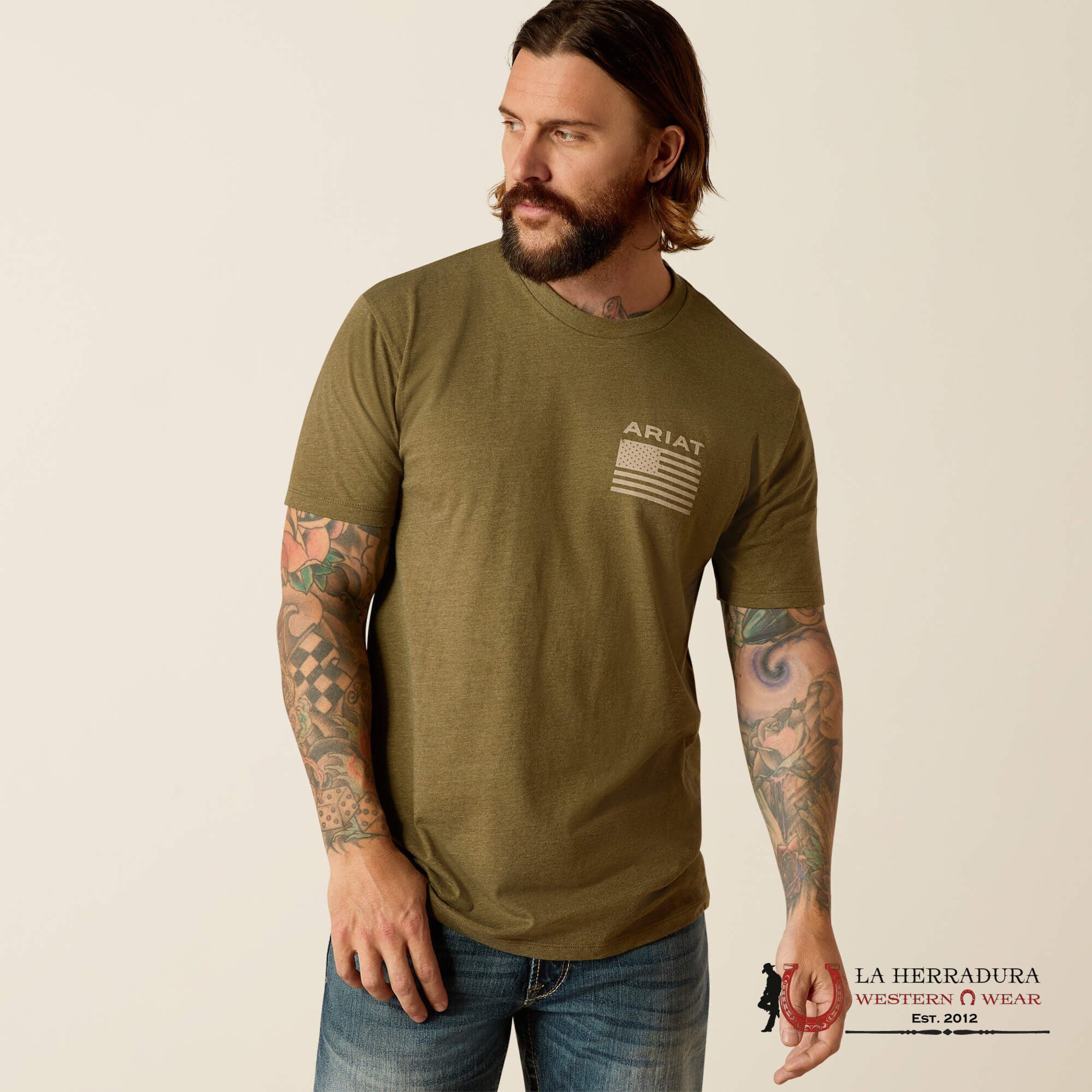 ARIAT MEN T-SHIRT FREEDOM MILITARY HEATHER 10054176 ROPA HOMBRES