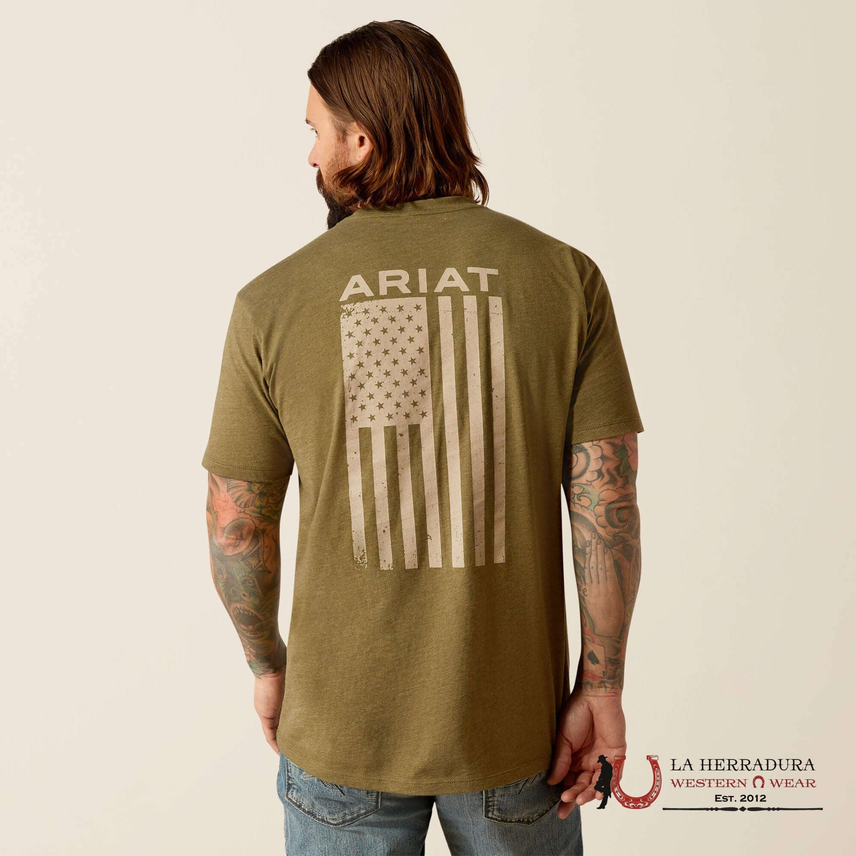 ARIAT MEN T-SHIRT FREEDOM MILITARY HEATHER 10054176 ROPA HOMBRES