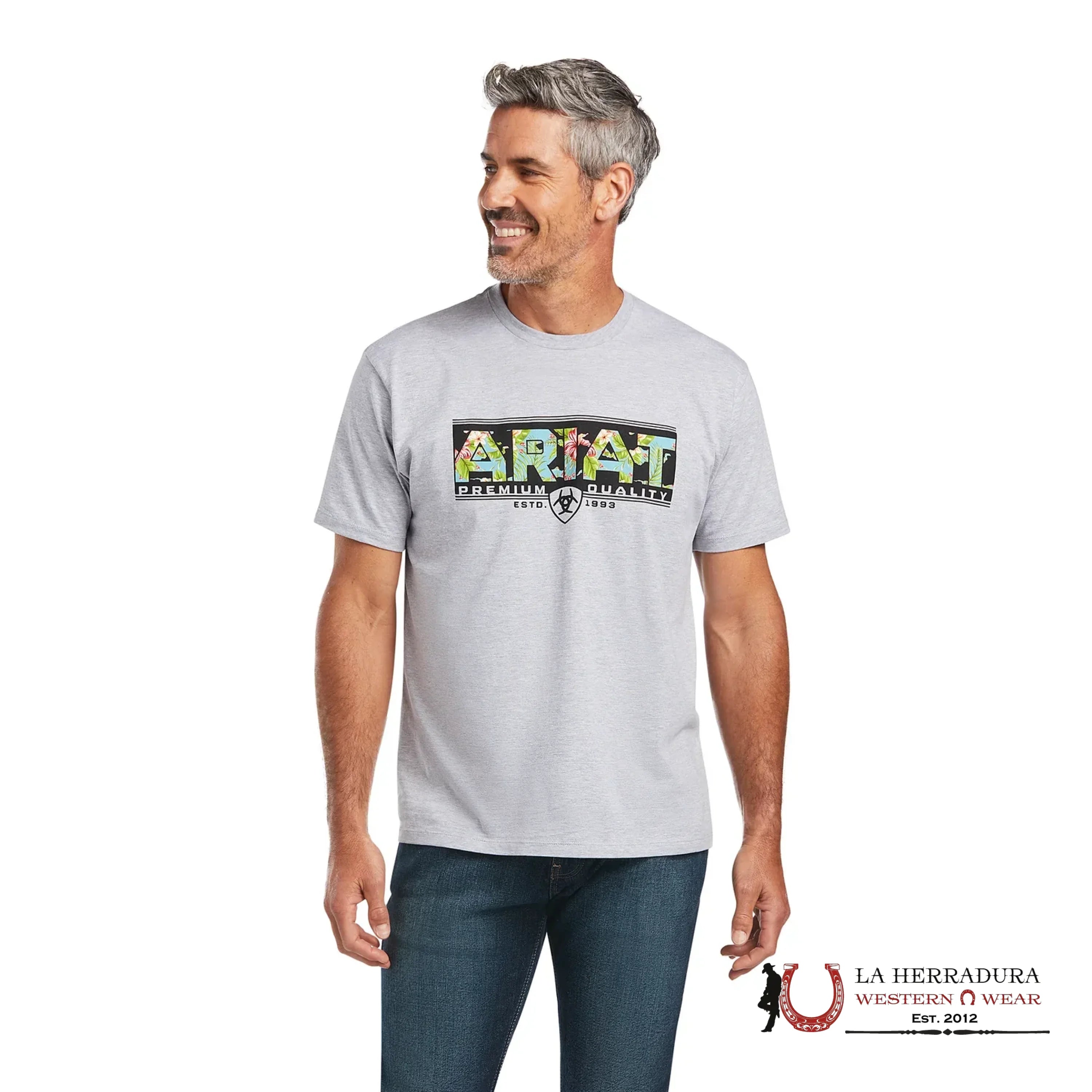 ARIAT MEN T-SHIRT HIBISCUS ATHLETIC HEATHER 10039933 ROPA HOMBRES