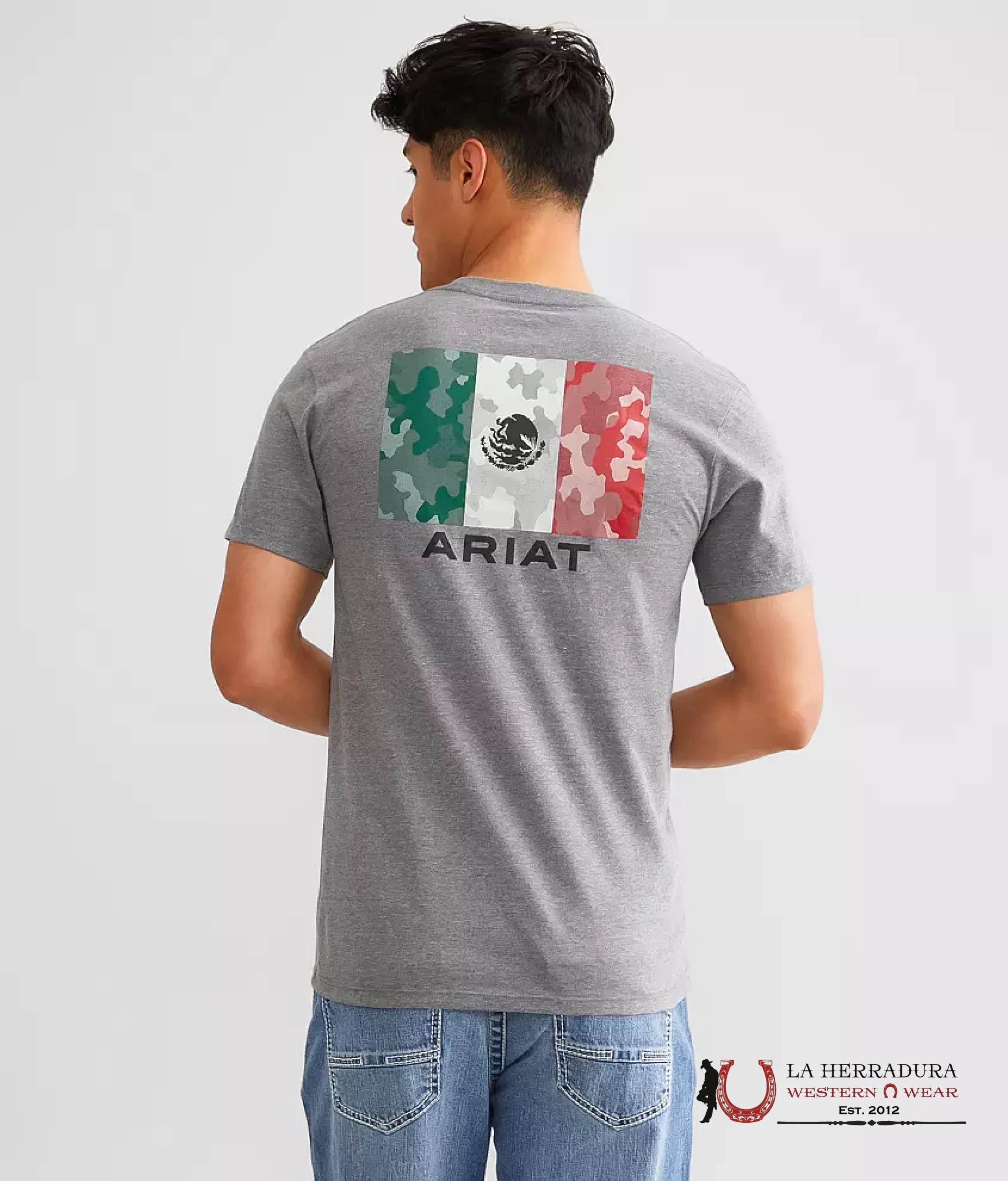 ARIAT MEN T-SHIRT MEXICO CAMO FLAG STONE HEATHER 10051751 ROPA HOMBRES