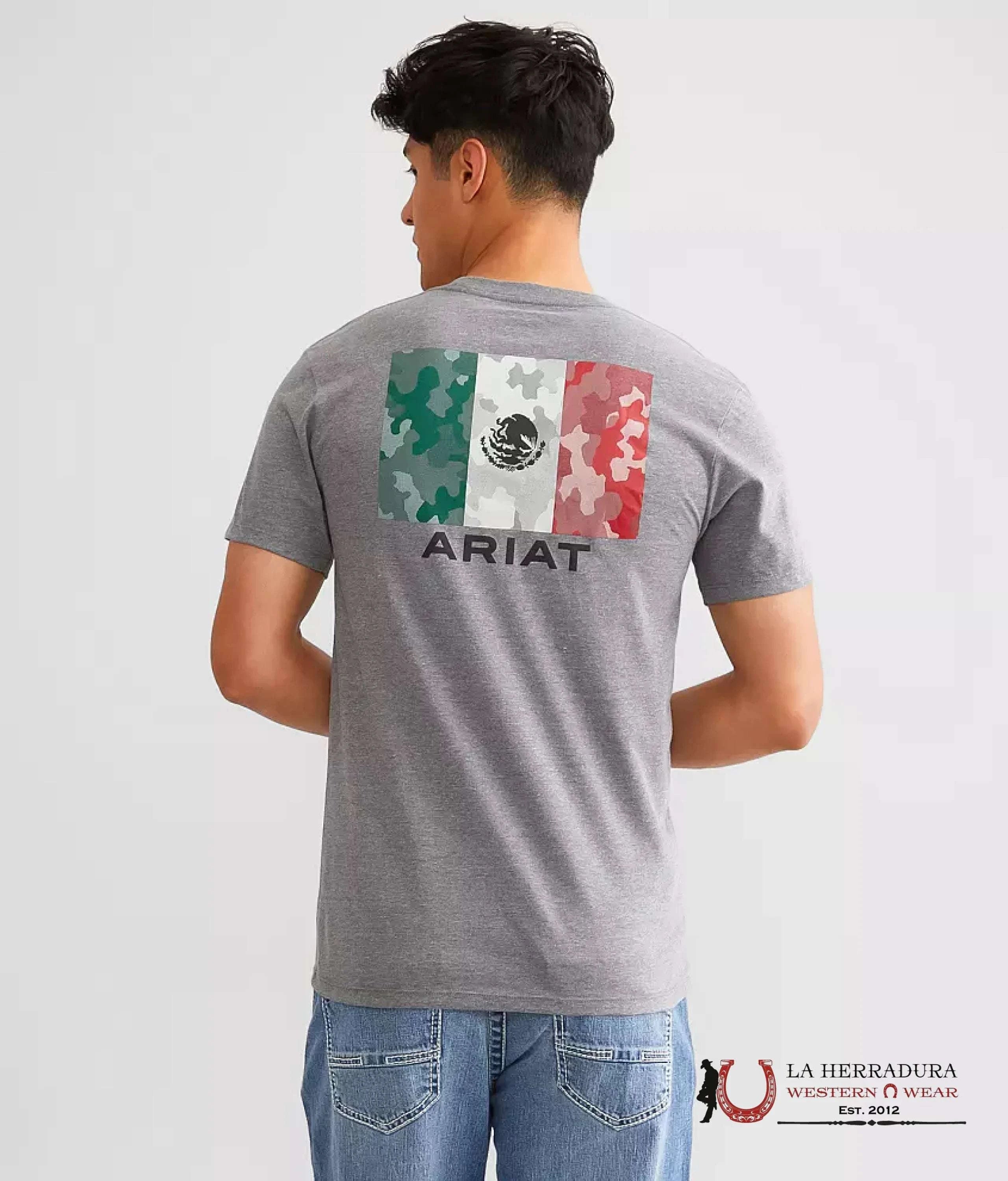ARIAT MEN T-SHIRT MEXICO CAMO FLAG STONE HEATHER 10051751 ROPA HOMBRES